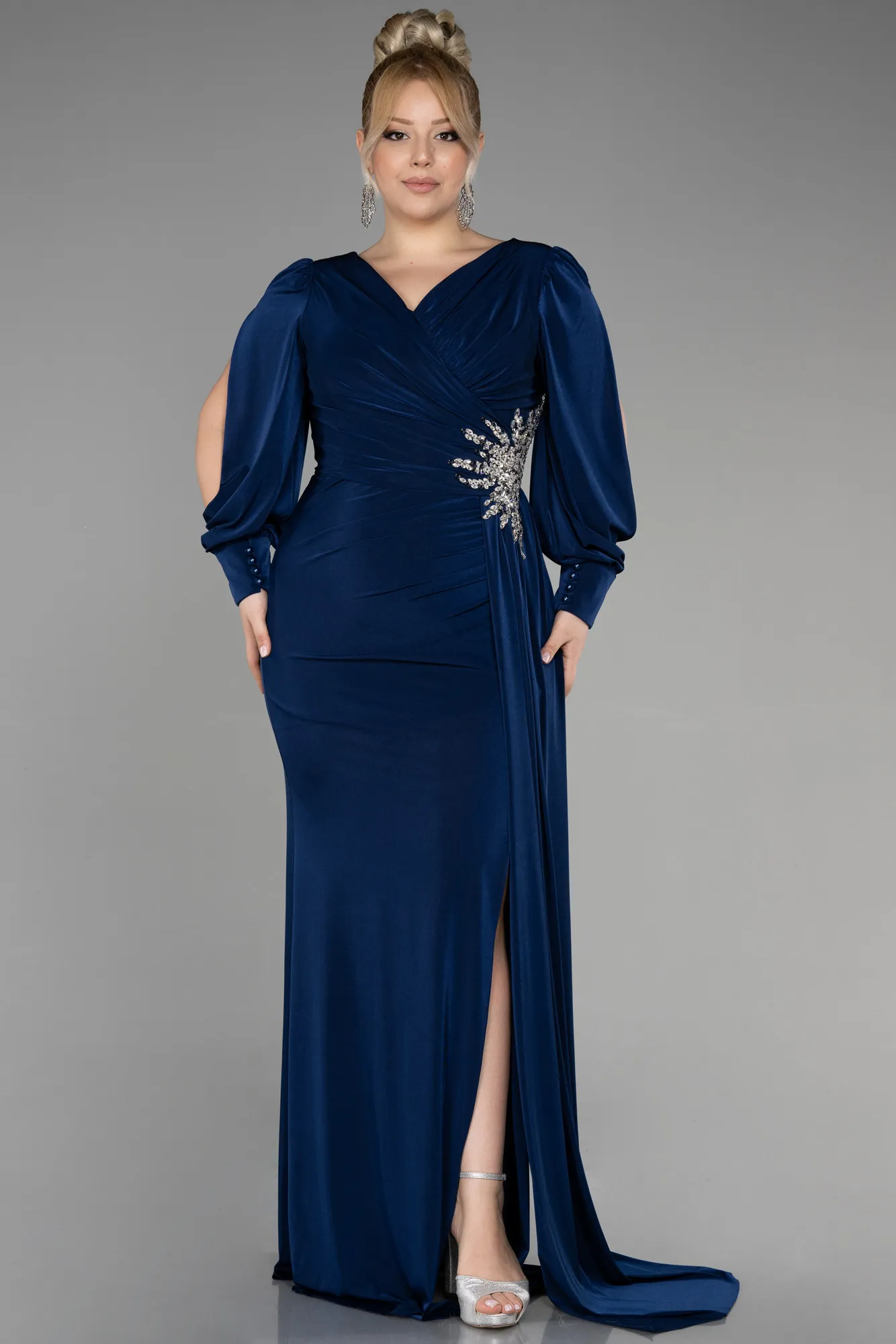 Navy Blue-Long Plus Size Engagement Dress ABU3578
