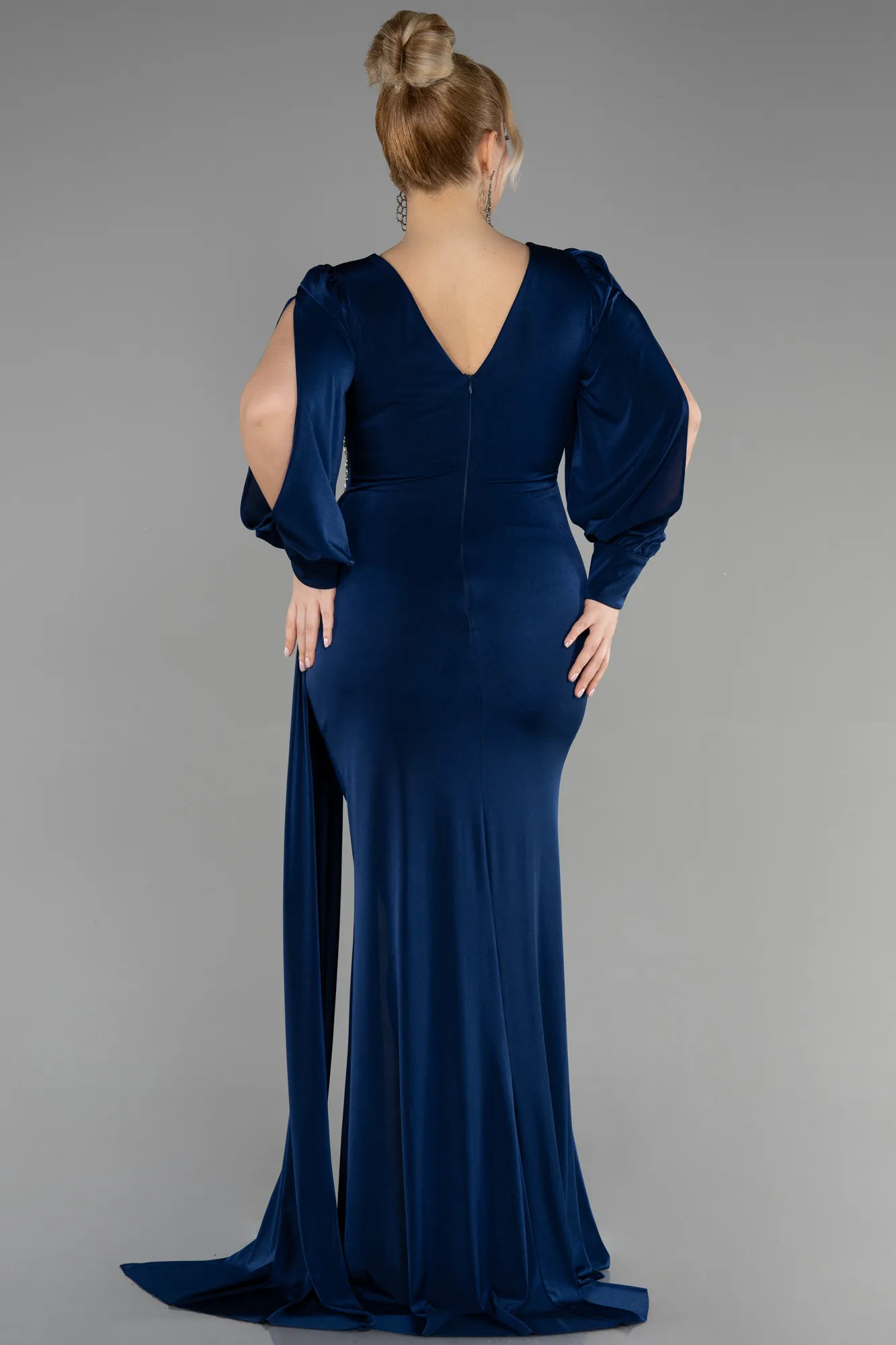 Navy Blue-Long Plus Size Engagement Dress ABU3578