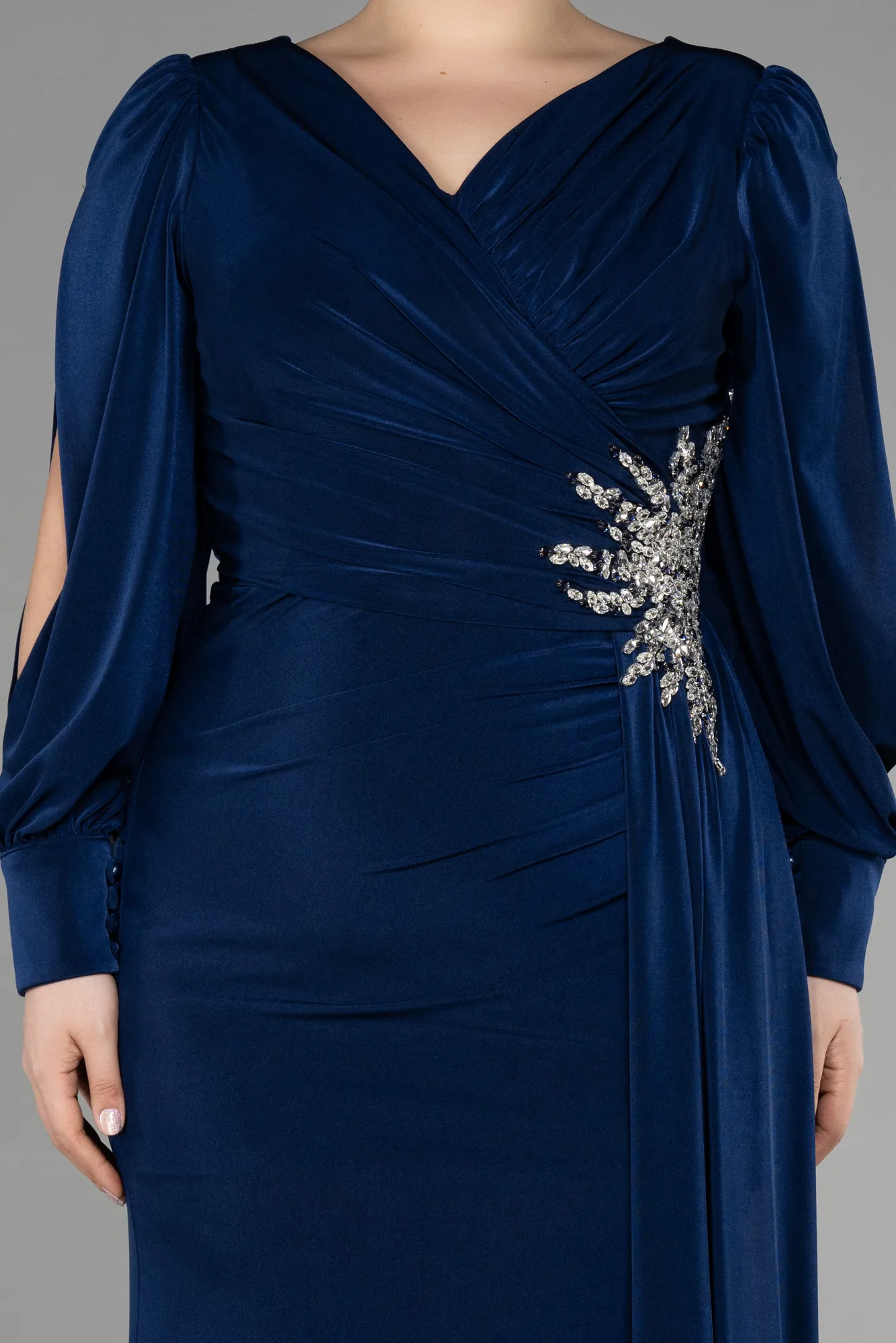 Navy Blue-Long Plus Size Engagement Dress ABU3578