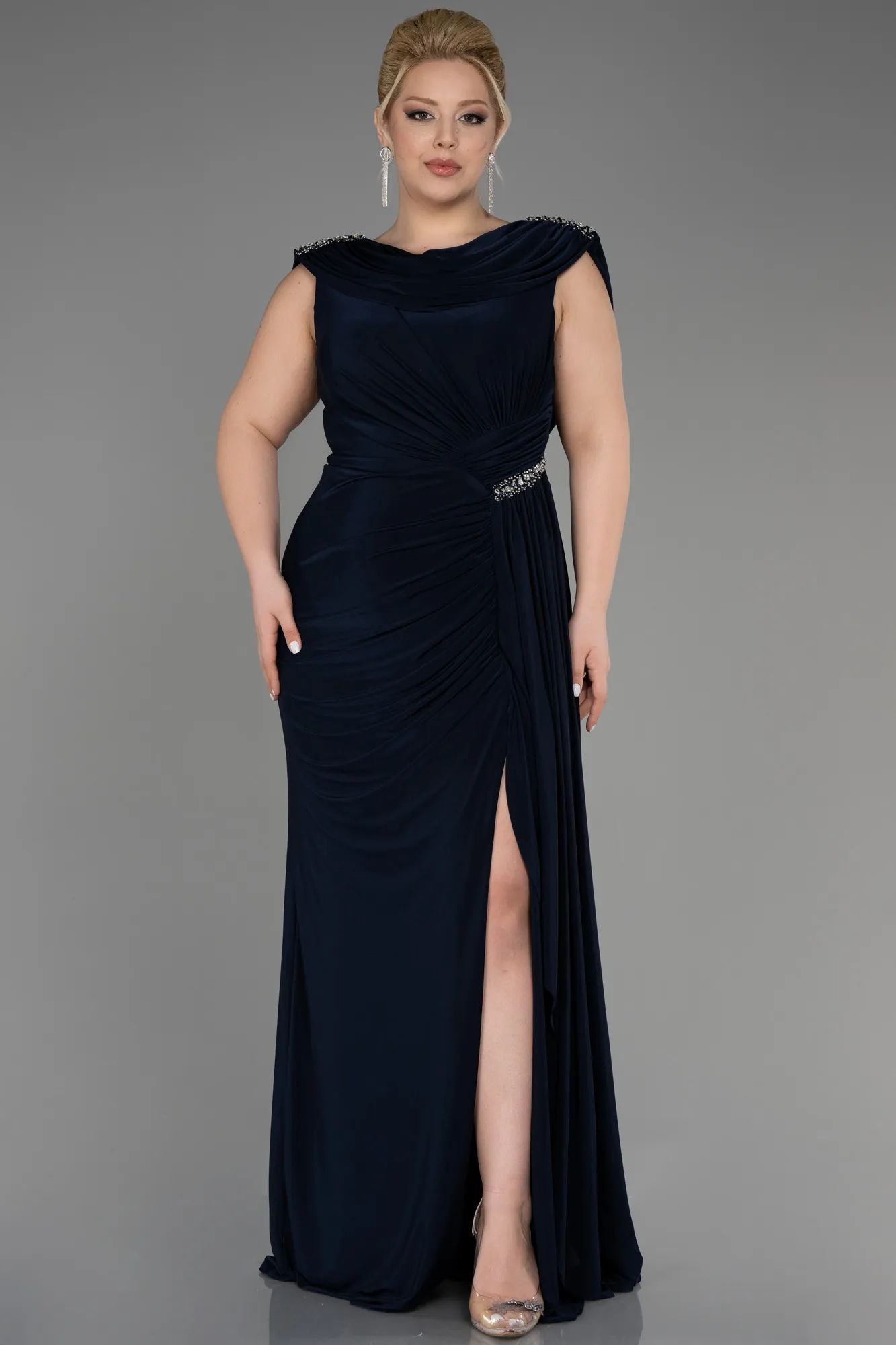 Navy Blue-Long Plus Size Engagement Dress ABU3734