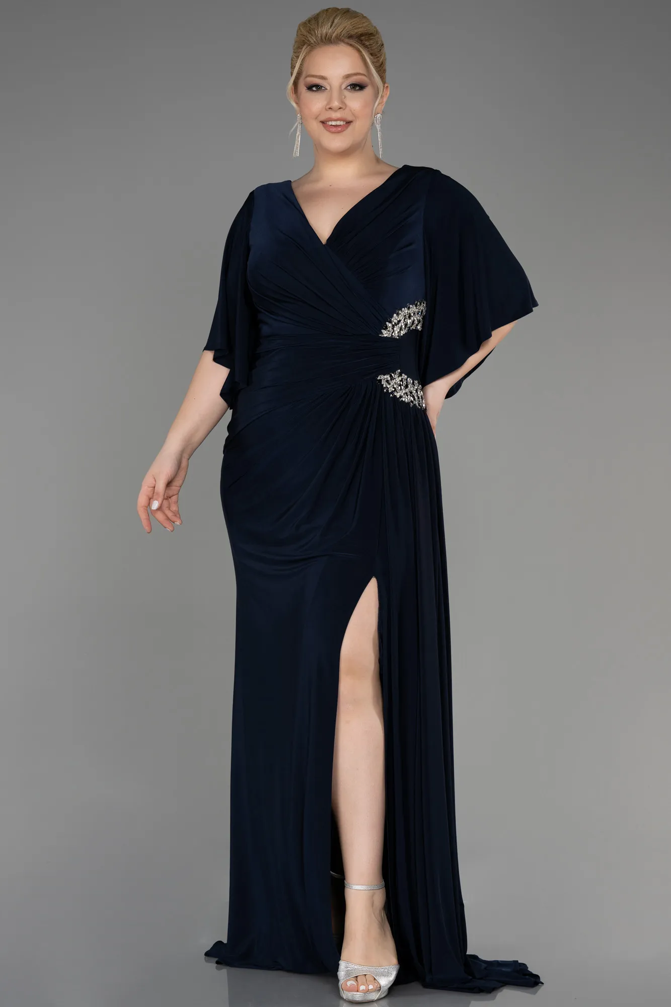 Navy Blue-Long Plus Size Engagement Dress ABU3736