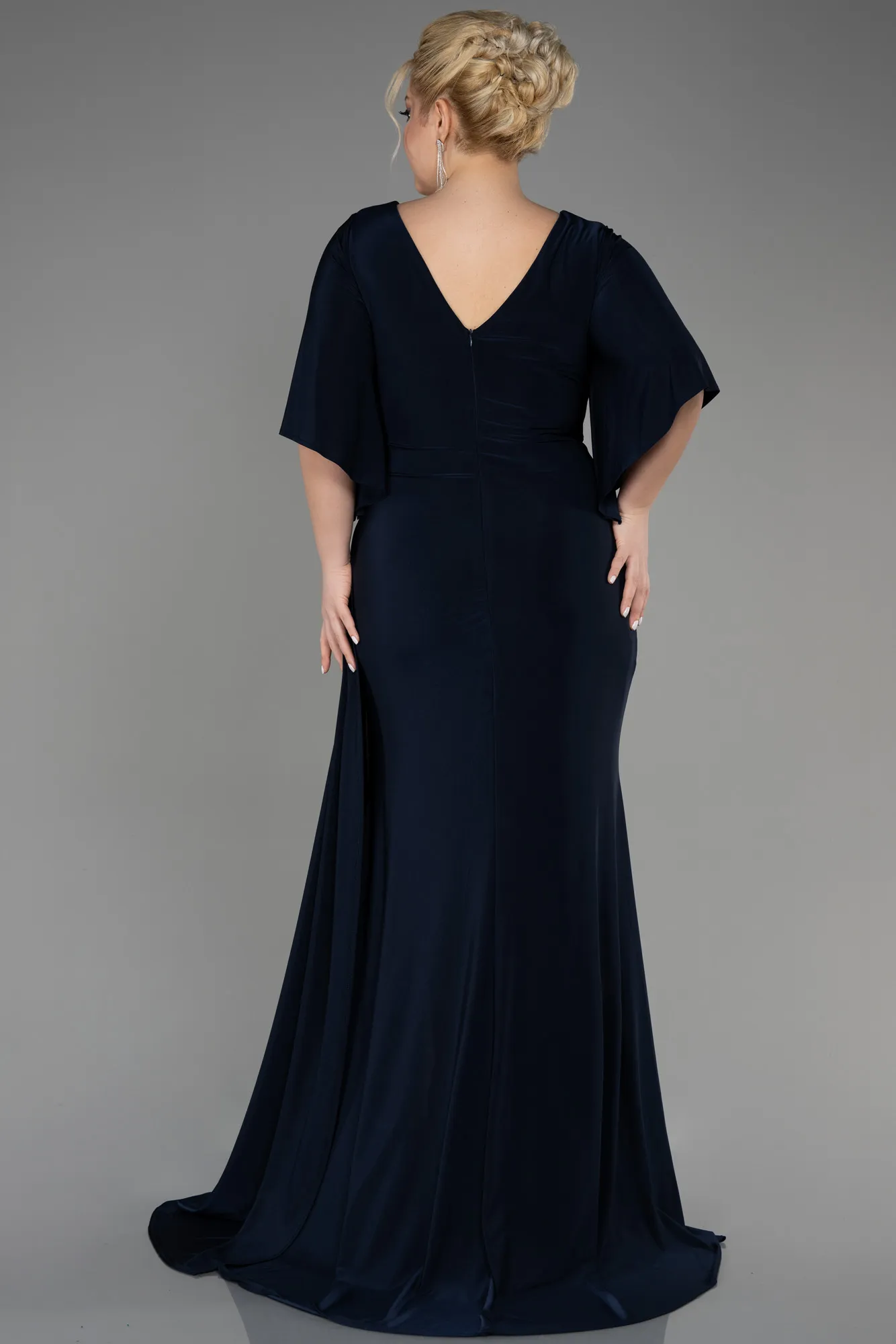 Navy Blue-Long Plus Size Engagement Dress ABU3736