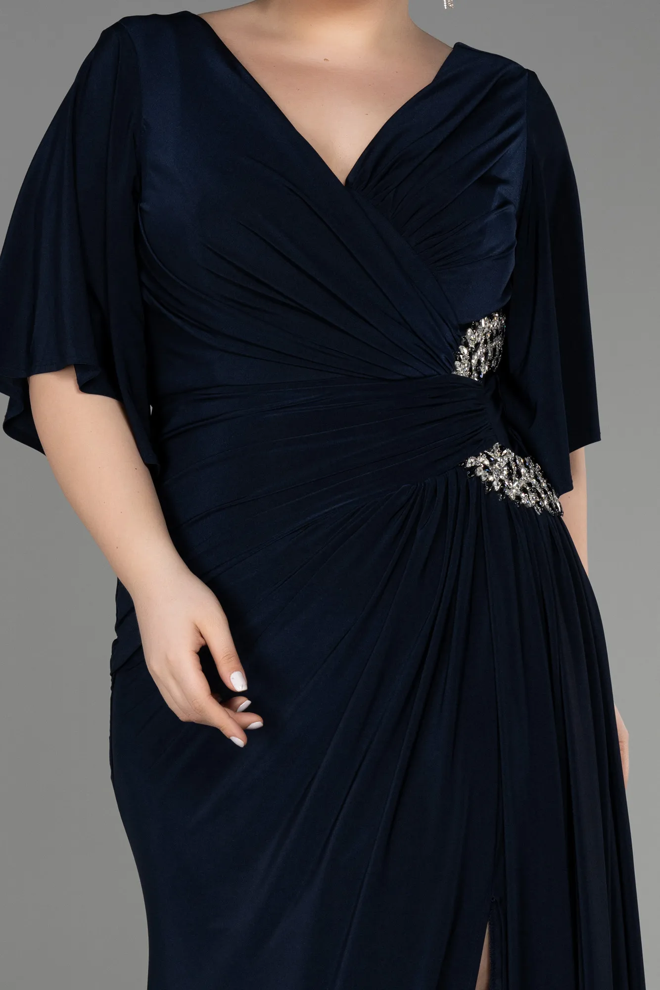 Navy Blue-Long Plus Size Engagement Dress ABU3736