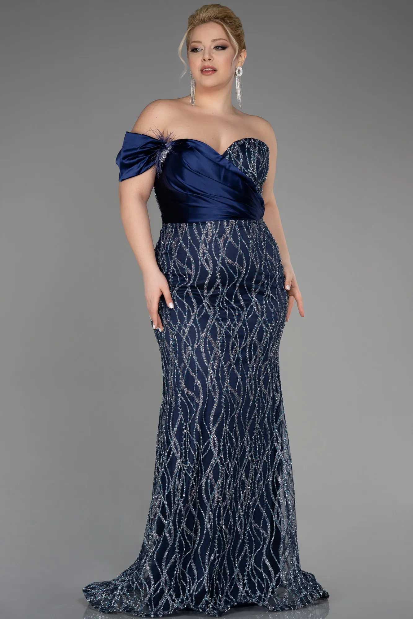 Navy Blue-Long Plus Size Engagement Dress ABU3739