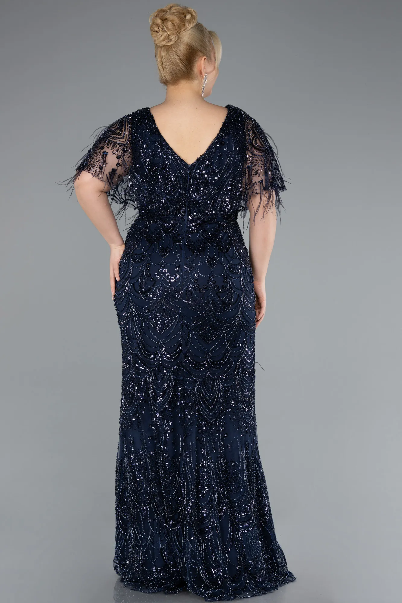 Navy Blue-Long Plus Size Engagement Dress ABU4950
