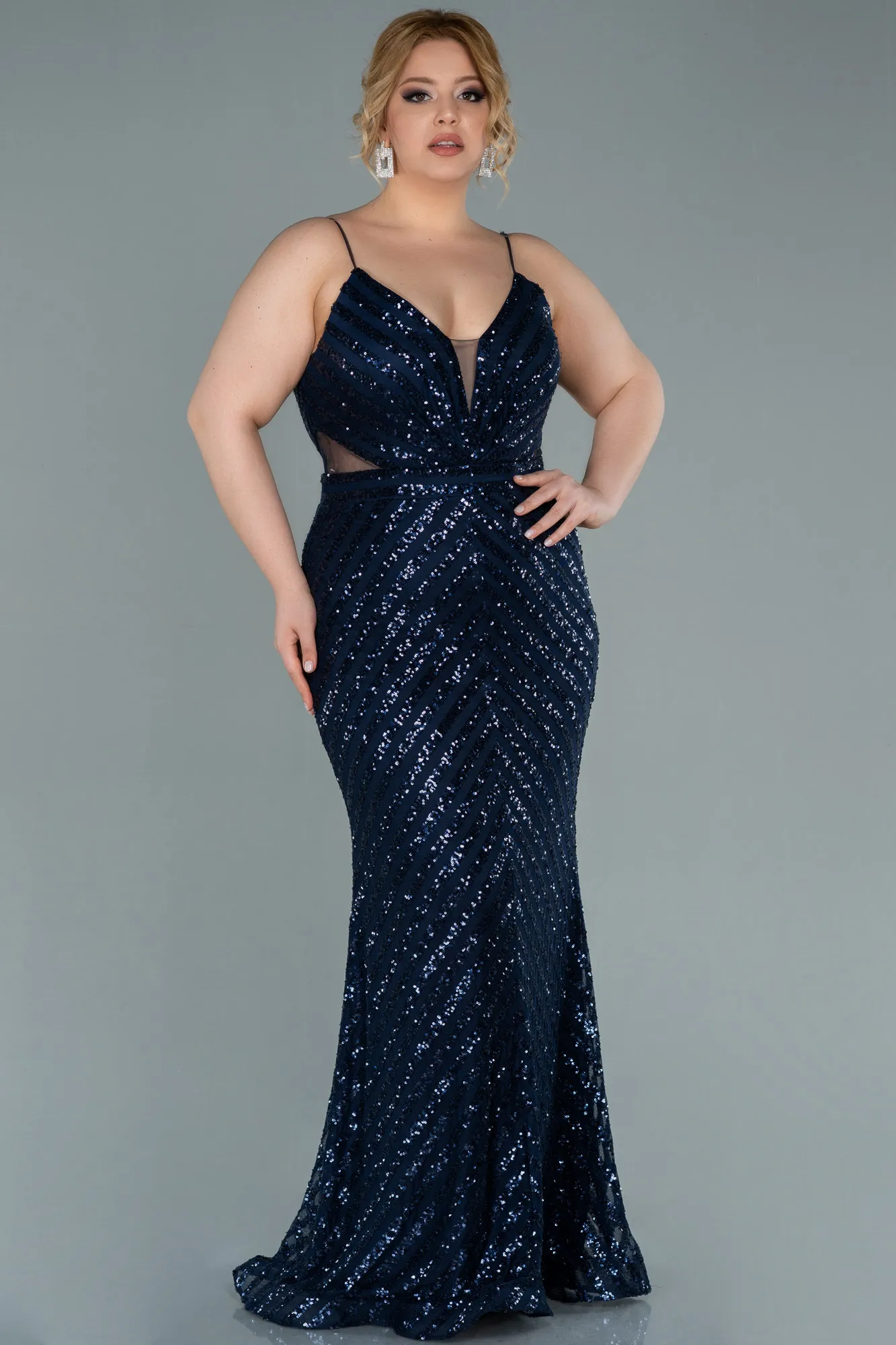 Navy Blue-Long Plus Size Evening Dress ABU1661