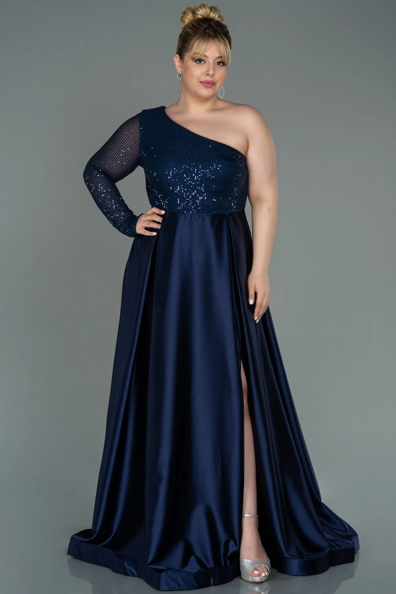 Navy Blue-Long Plus Size Evening Dress ABU2165