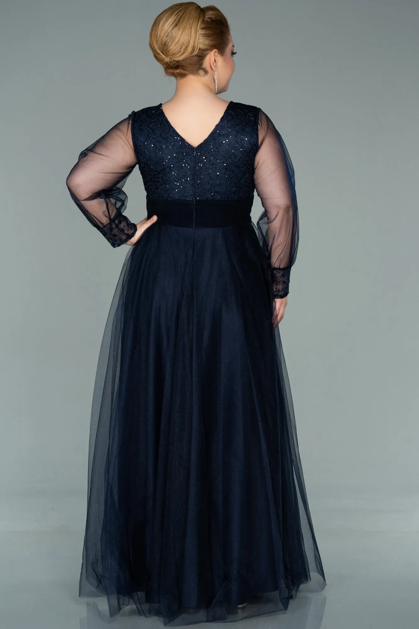 Navy Blue-Long Plus Size Evening Dress ABU2196