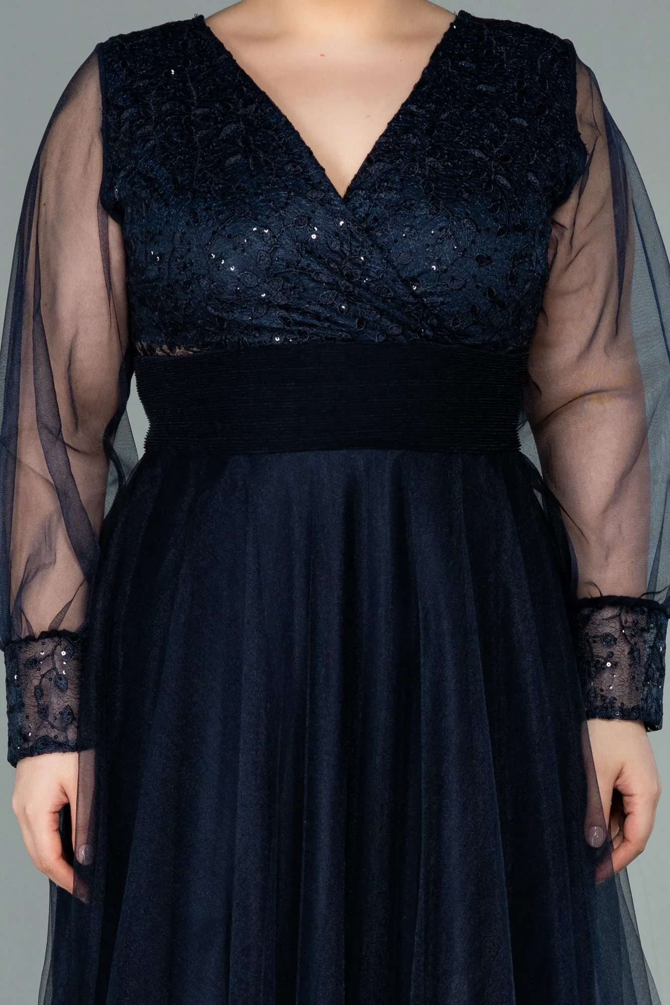 Navy Blue-Long Plus Size Evening Dress ABU2196