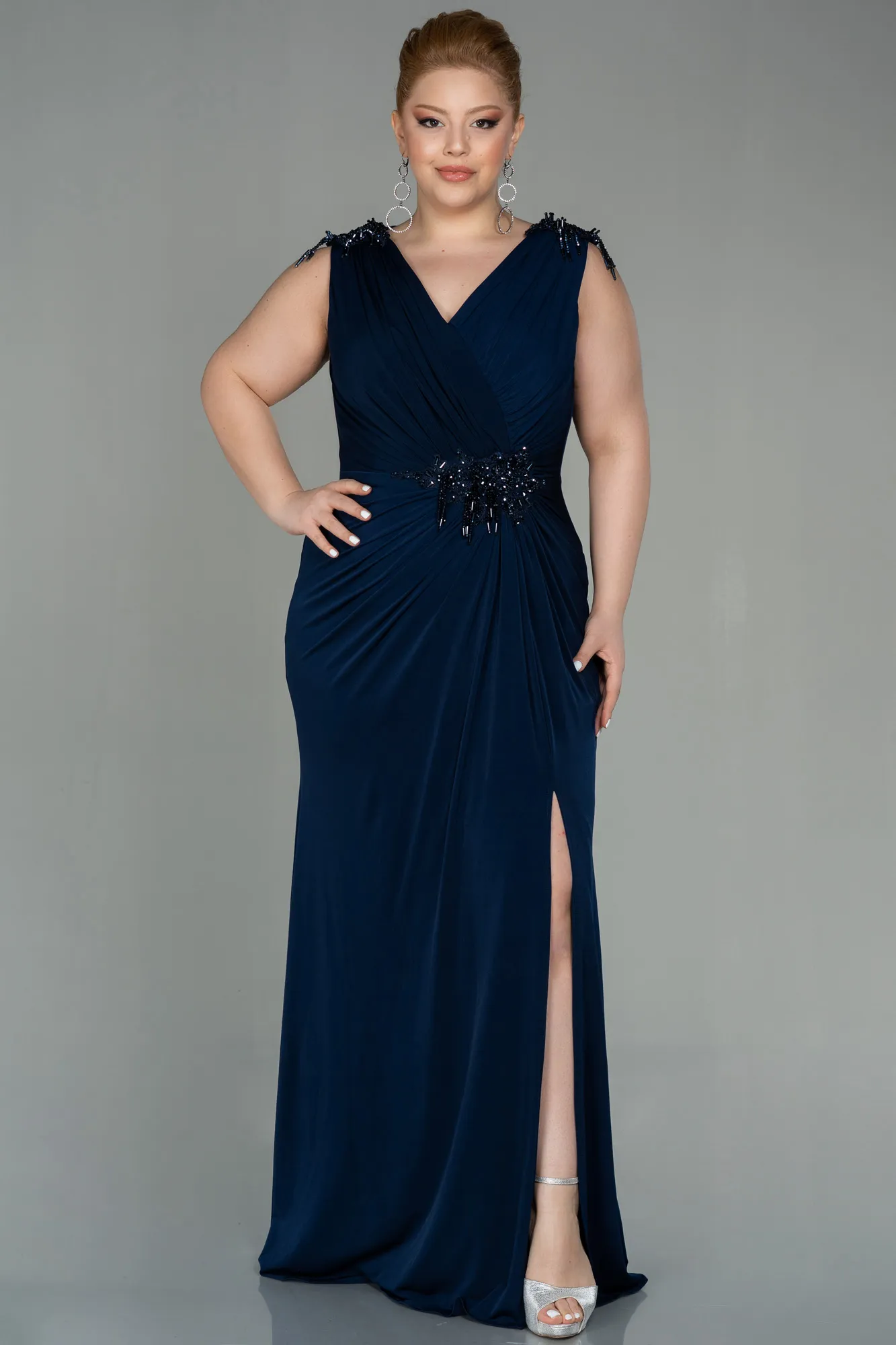 Navy Blue-Long Plus Size Evening Dress ABU2854