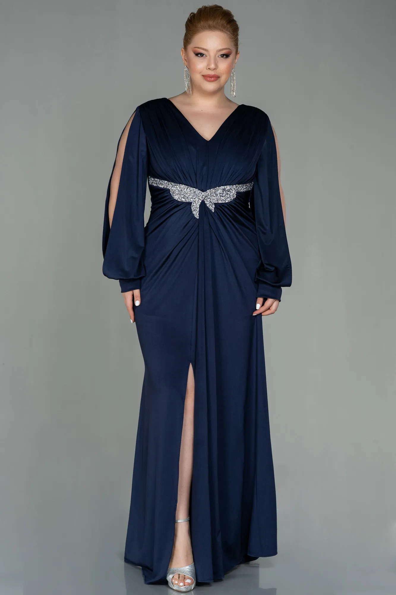 Navy Blue-Long Plus Size Evening Dress ABU2866