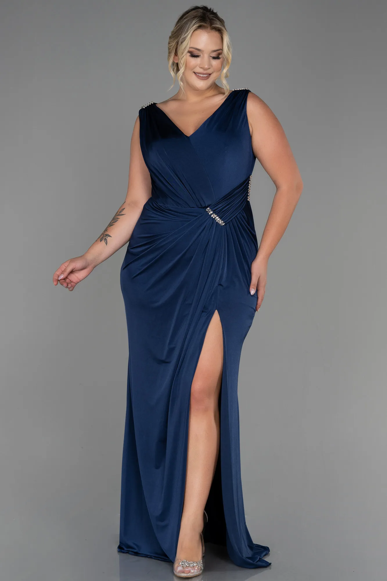 Navy Blue-Long Plus Size Evening Dress ABU2931