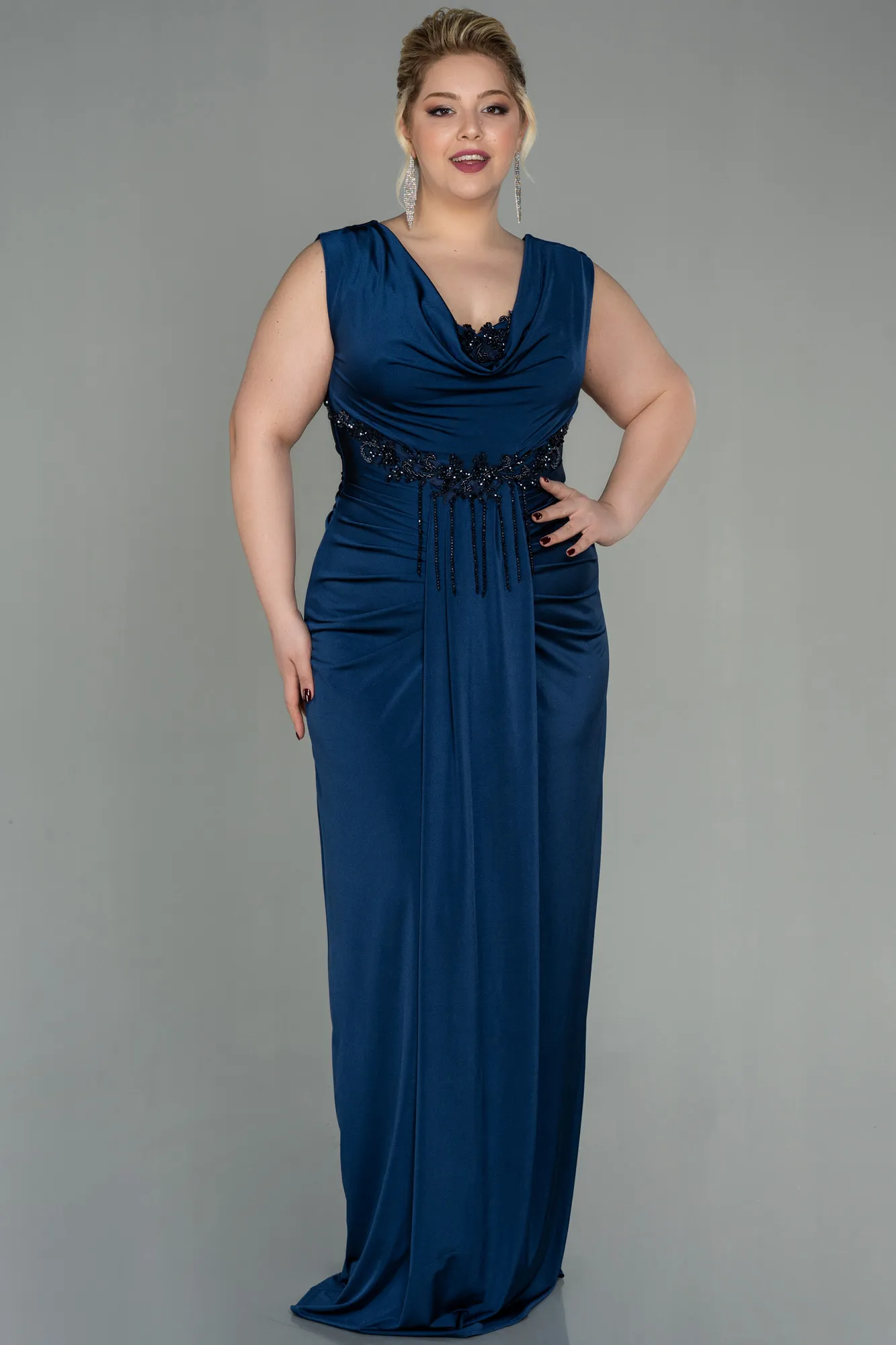 Navy Blue-Long Plus Size Evening Dress ABU2974