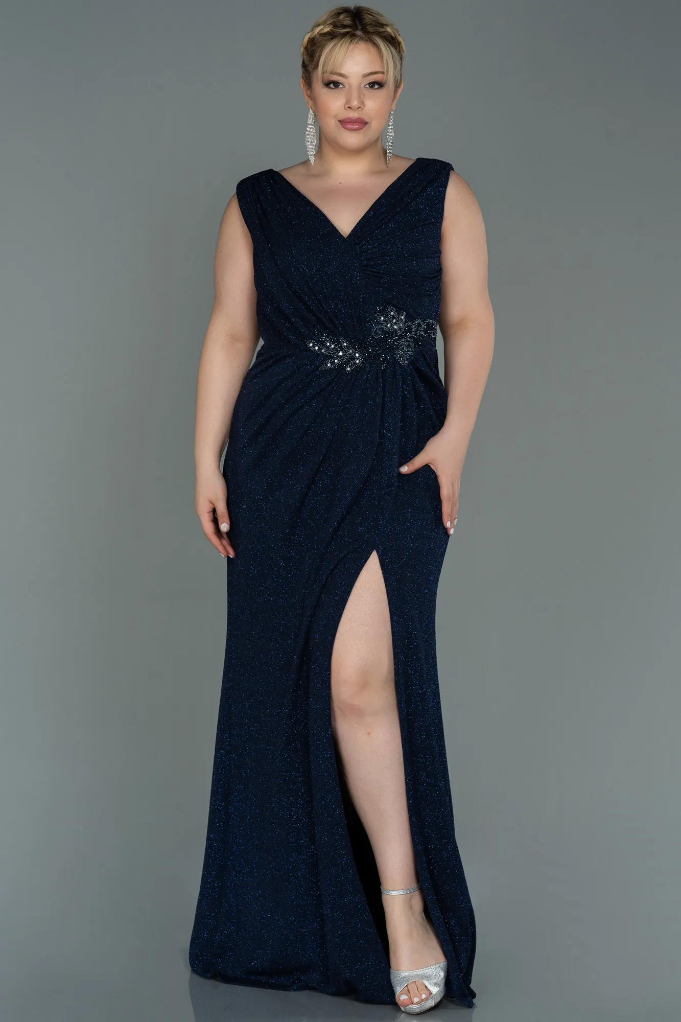 Navy Blue-Long Plus Size Evening Dress ABU3074