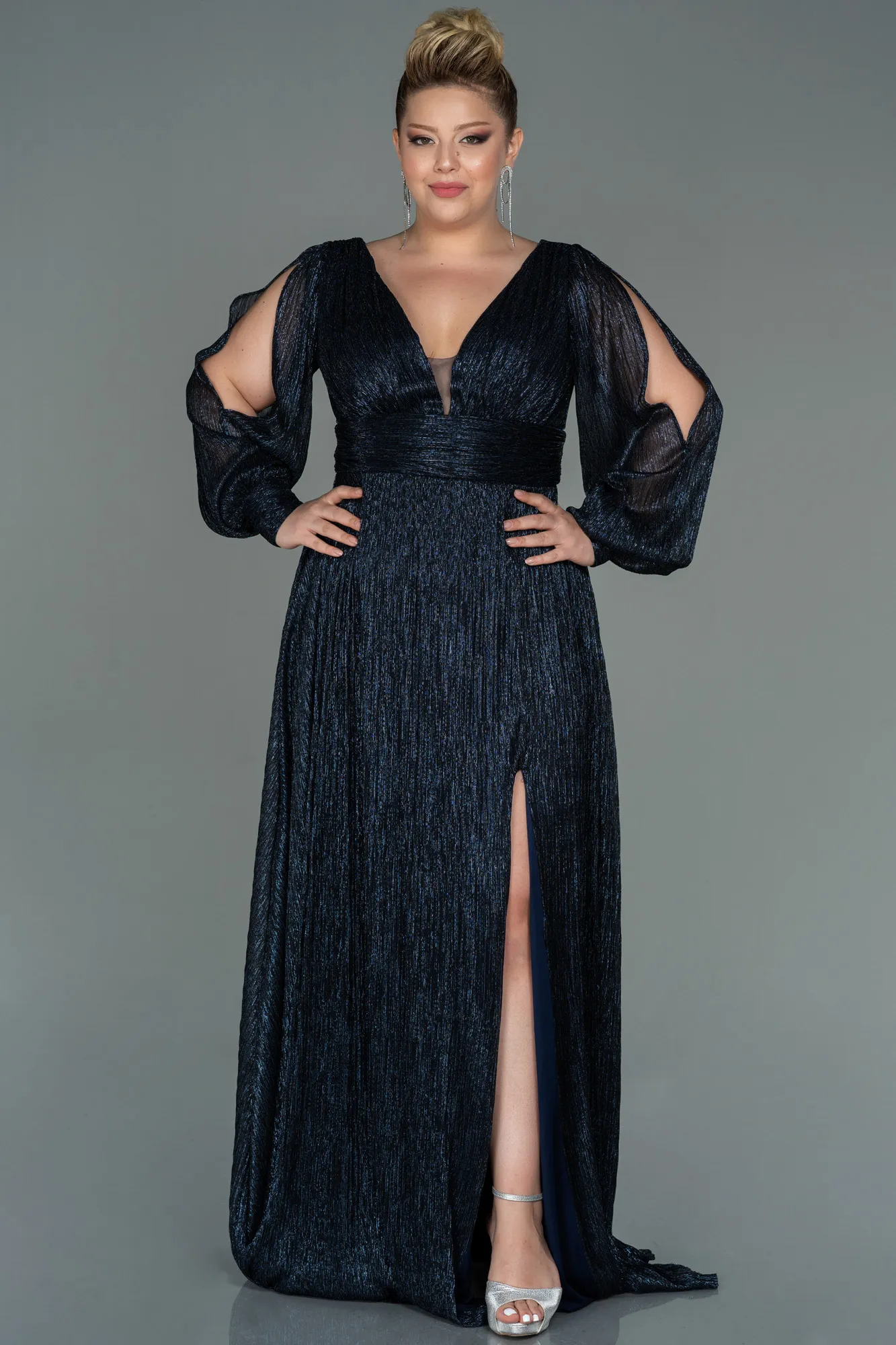 Navy Blue-Long Plus Size Evening Dress ABU3154