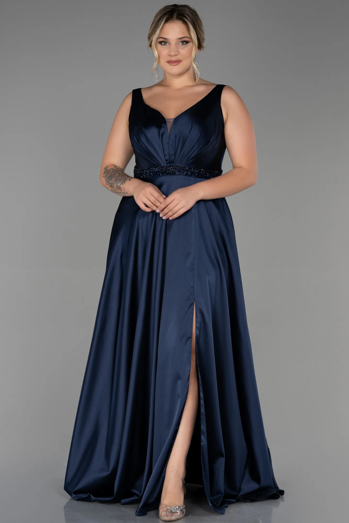 Navy Blue-Long Plus Size Evening Dress ABU3200