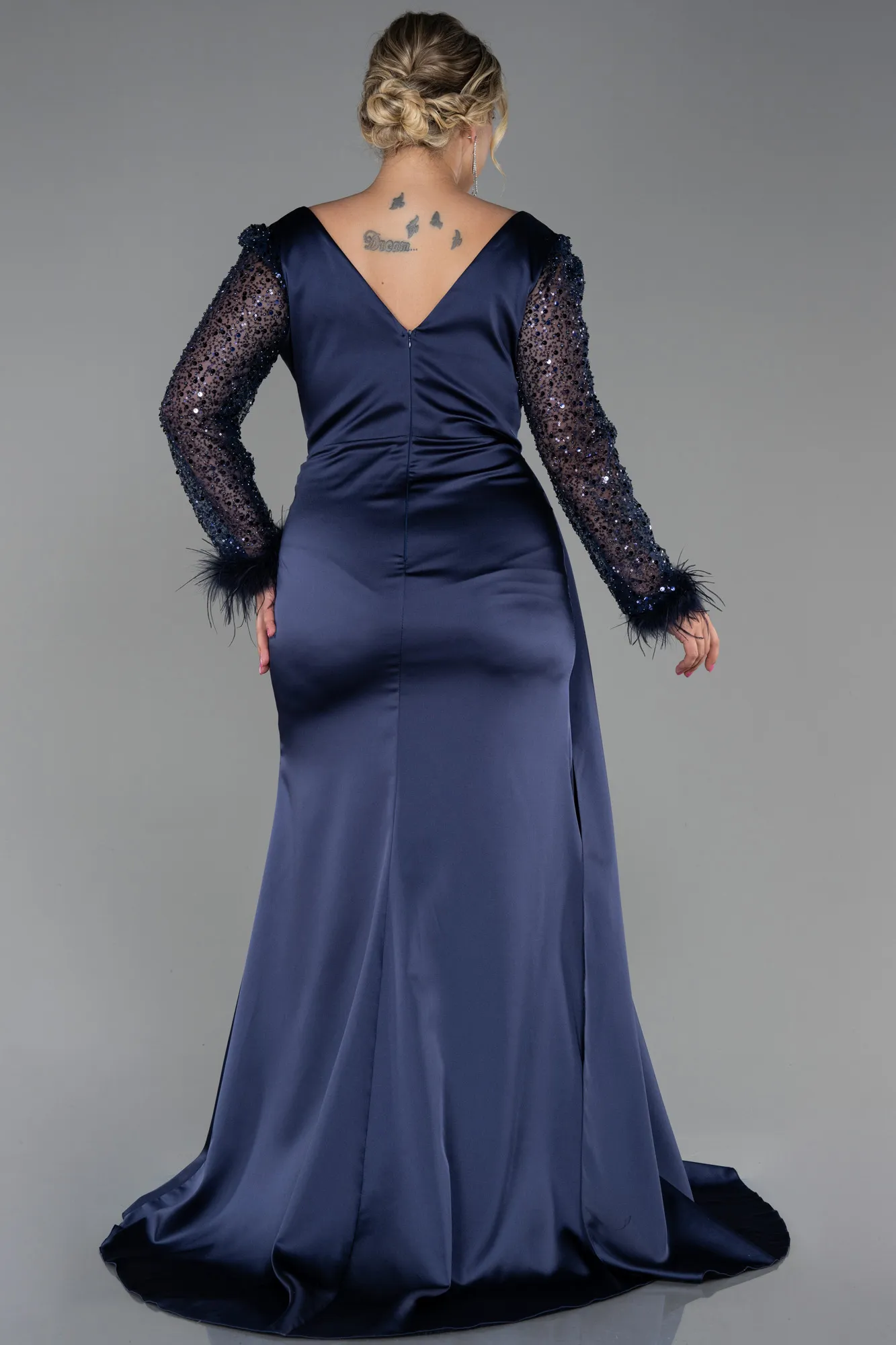 Navy Blue-Long Plus Size Evening Dress ABU3237
