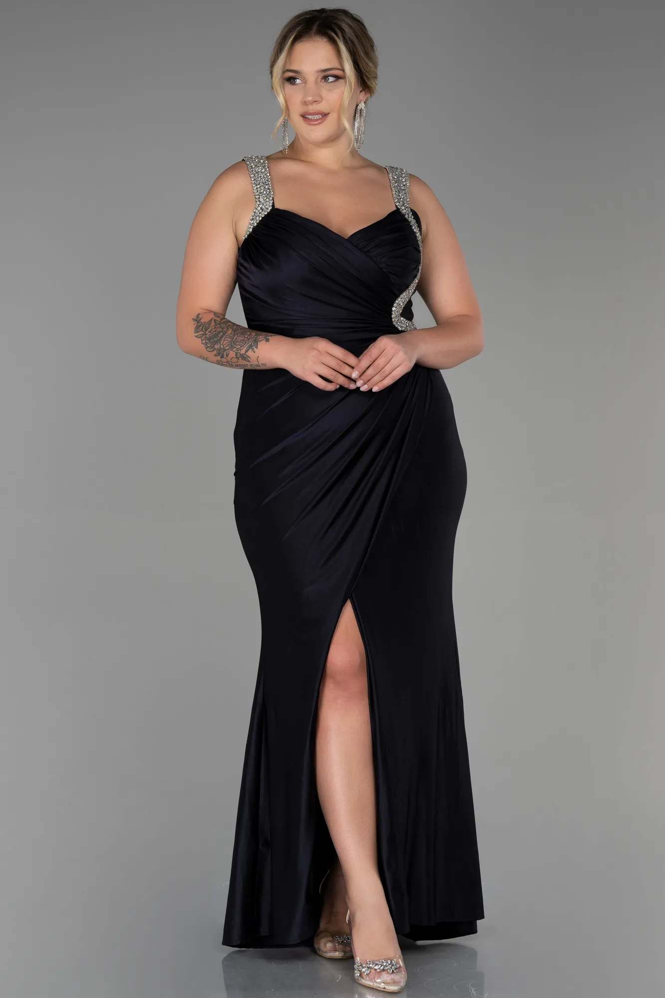 Navy Blue-Long Plus Size Evening Dress ABU3271