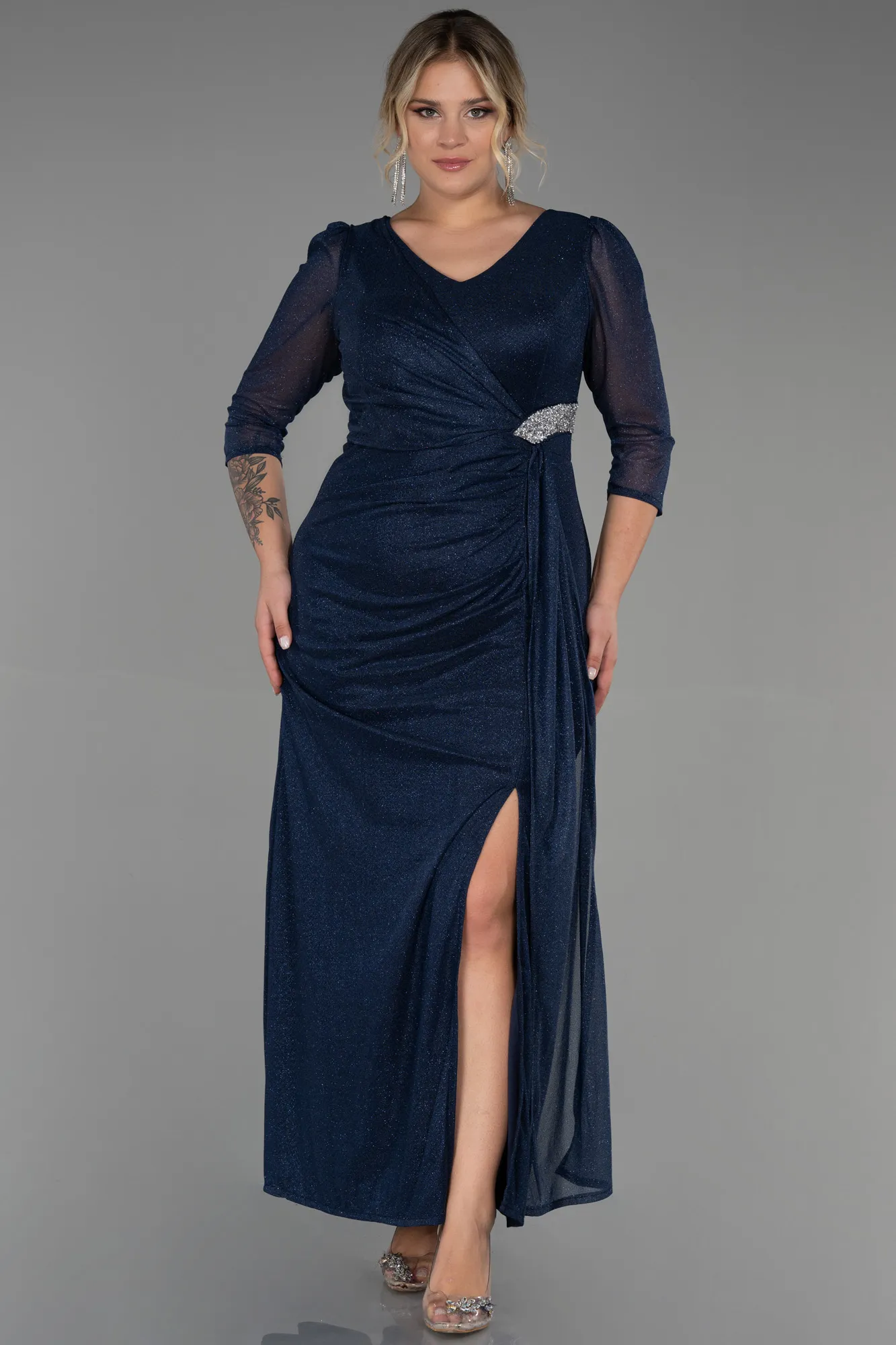 Navy Blue-Long Plus Size Evening Dress ABU3279