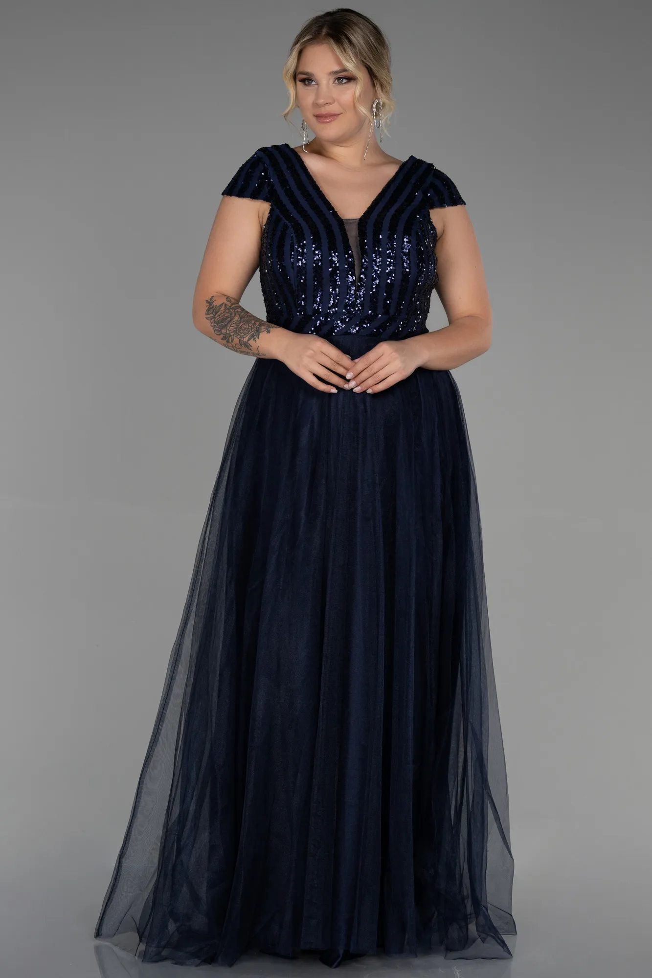 Navy Blue-Long Plus Size Evening Dress ABU3281