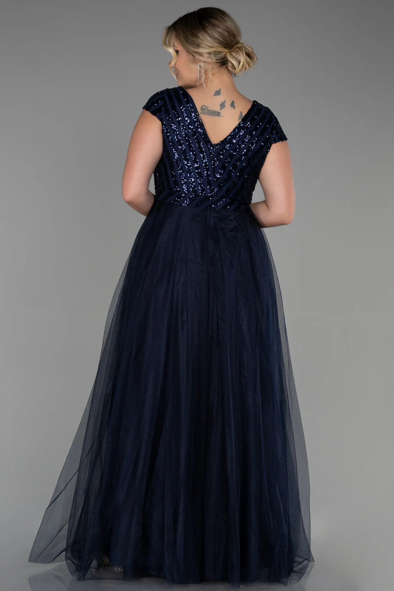 Navy Blue-Long Plus Size Evening Dress ABU3281