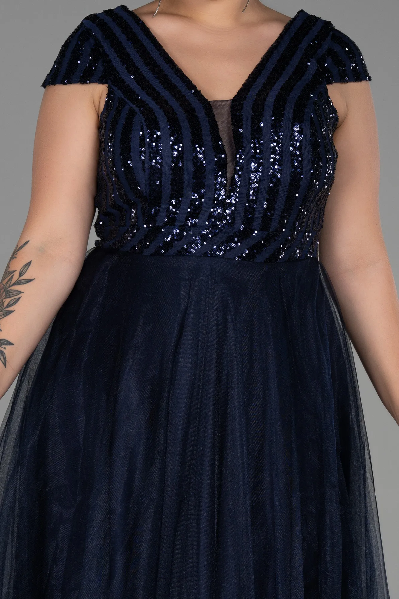 Navy Blue-Long Plus Size Evening Dress ABU3281