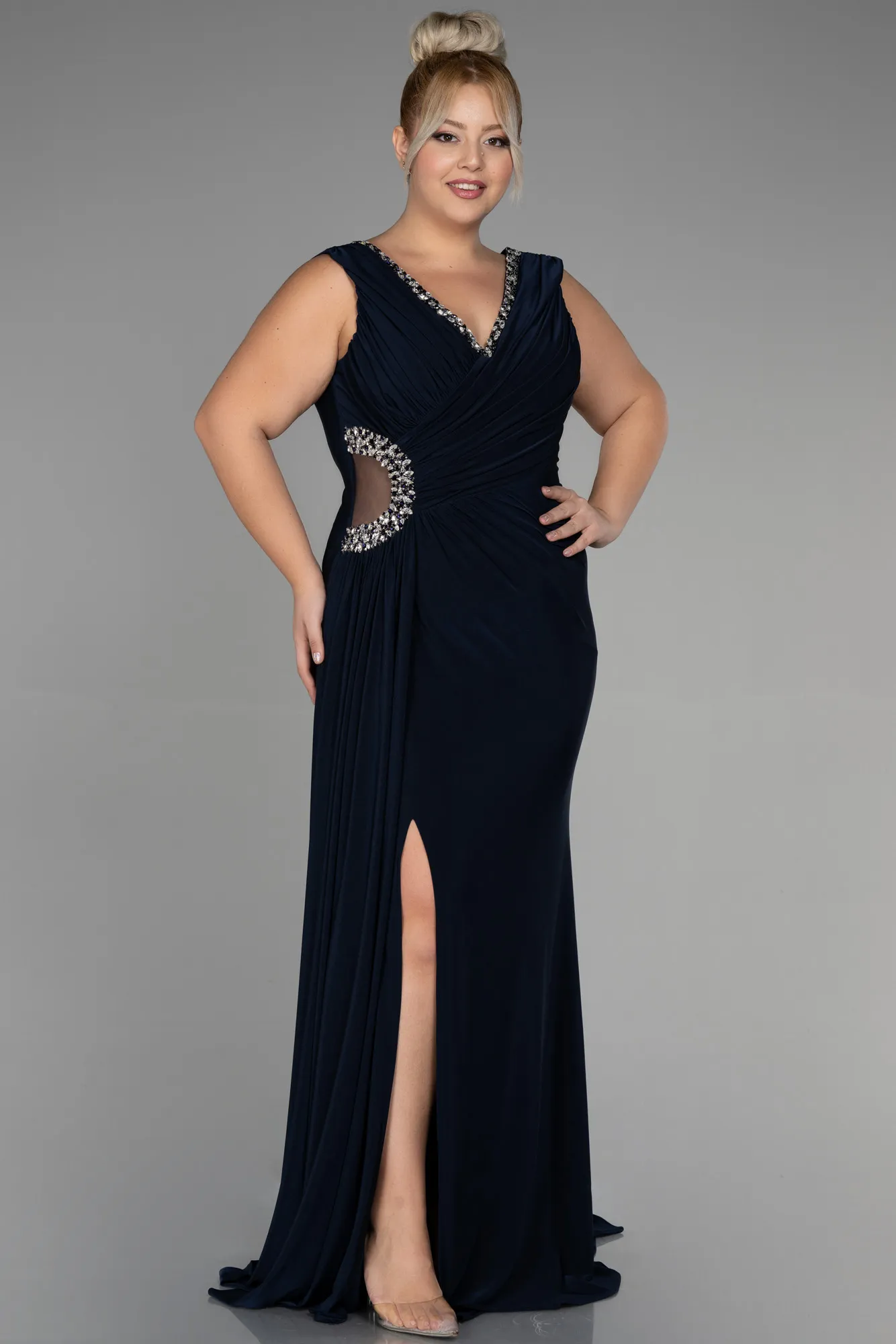 Navy Blue-Long Plus Size Evening Dress ABU3372