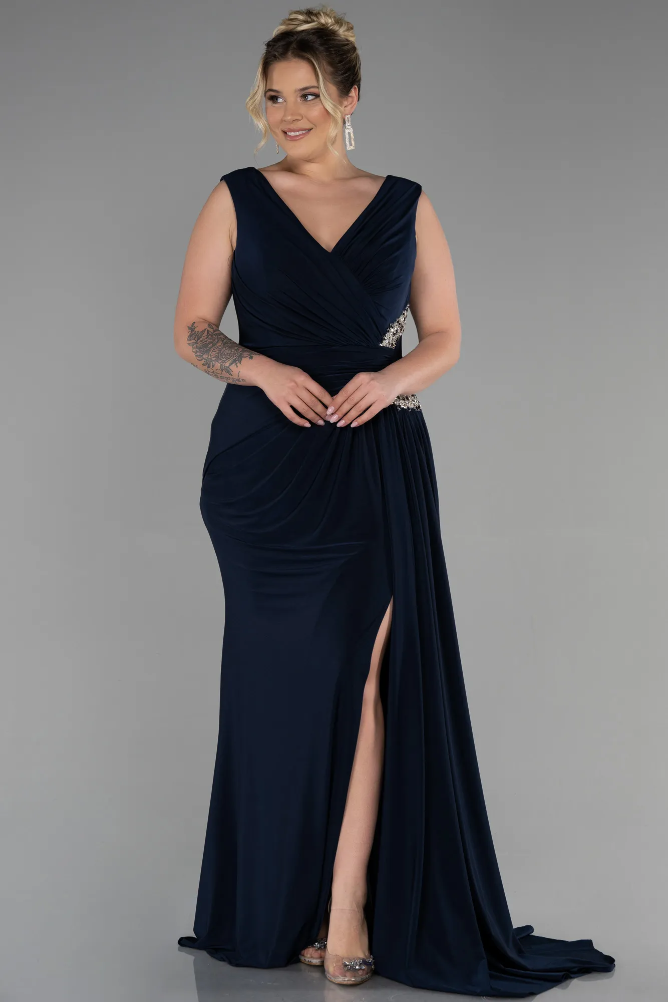 Navy Blue-Long Plus Size Evening Dress ABU3438