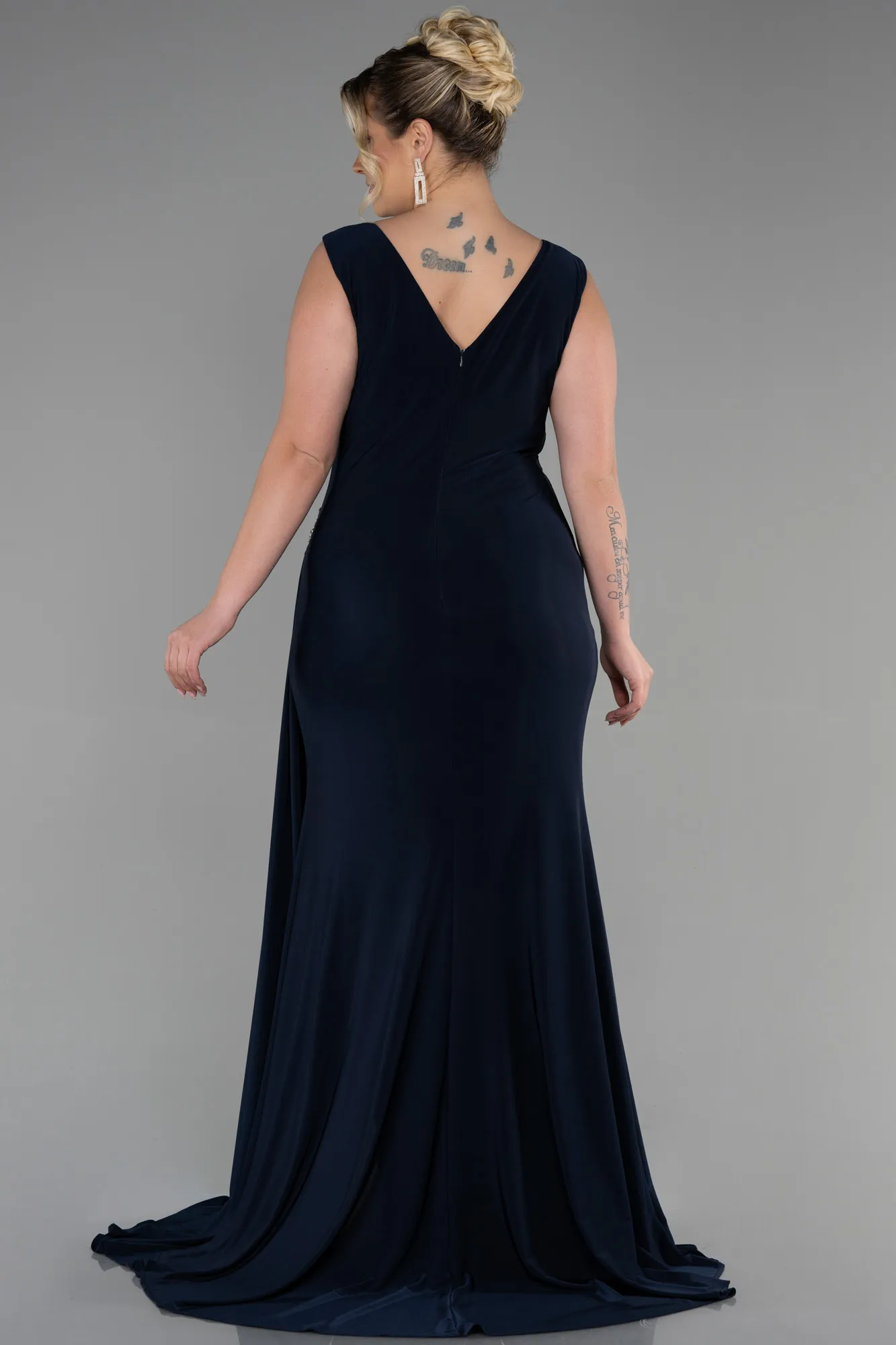 Navy Blue-Long Plus Size Evening Dress ABU3438