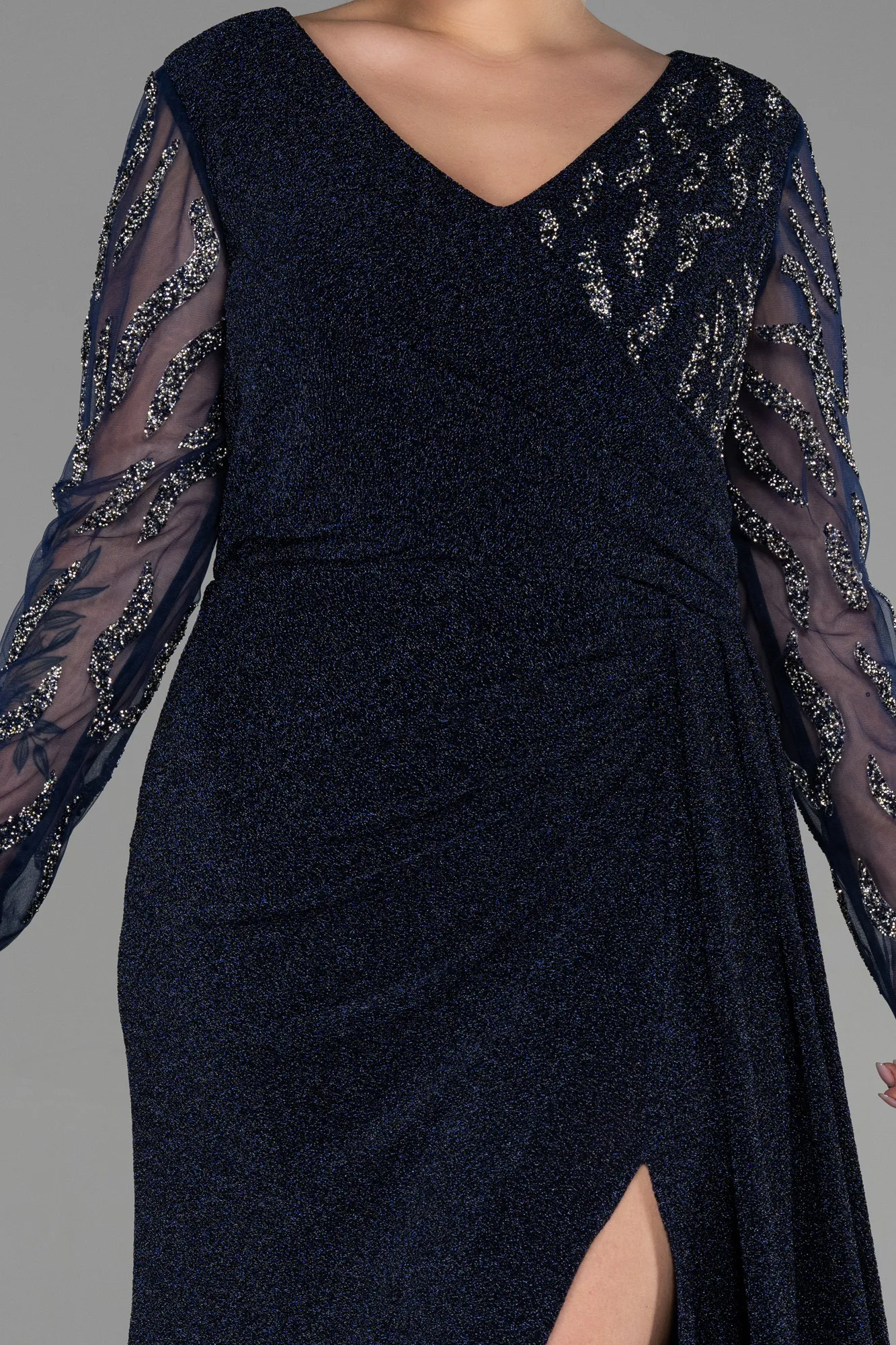 Navy Blue-Long Plus Size Evening Dress ABU3440