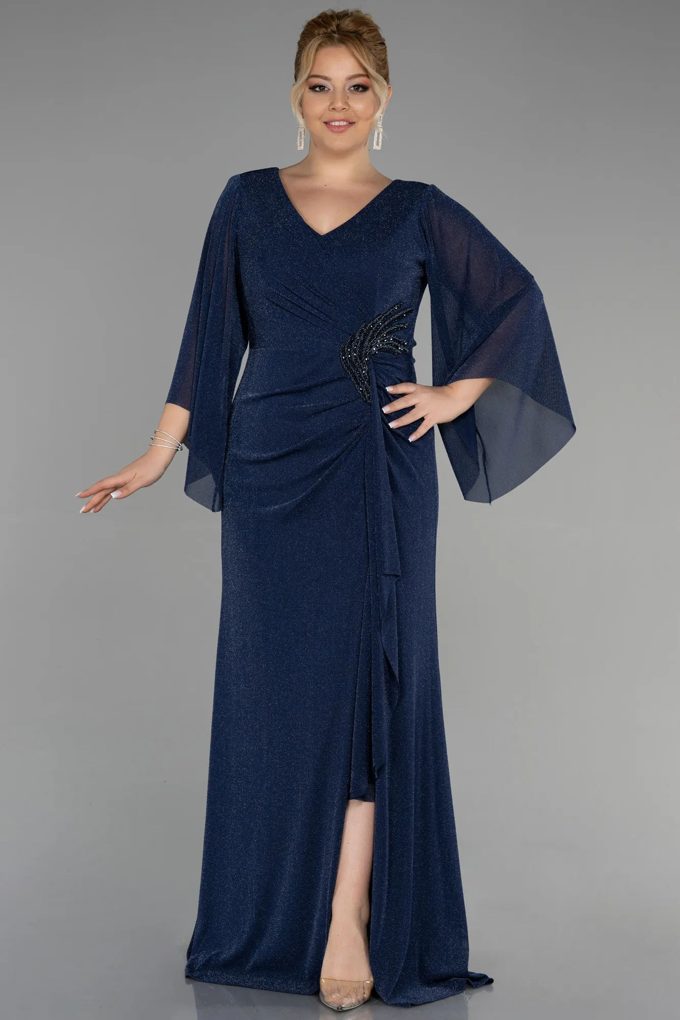 Navy Blue-Long Plus Size Evening Dress ABU3486