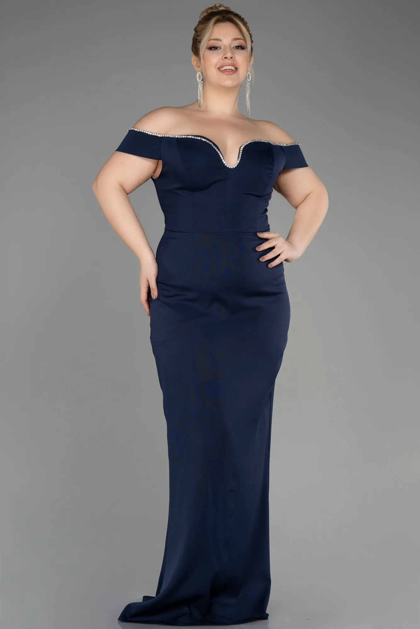 Navy Blue-Long Plus Size Evening Dress ABU3784
