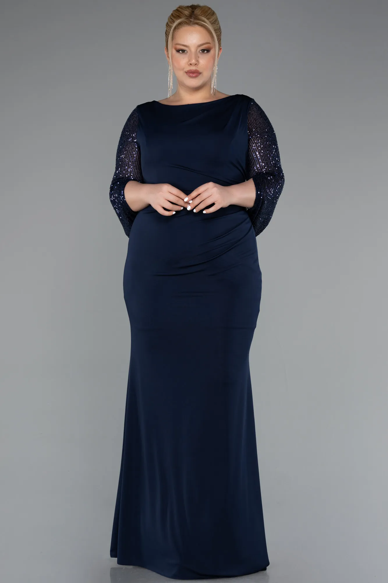 Navy Blue-Long Plus Size Evening Dress ABU5078