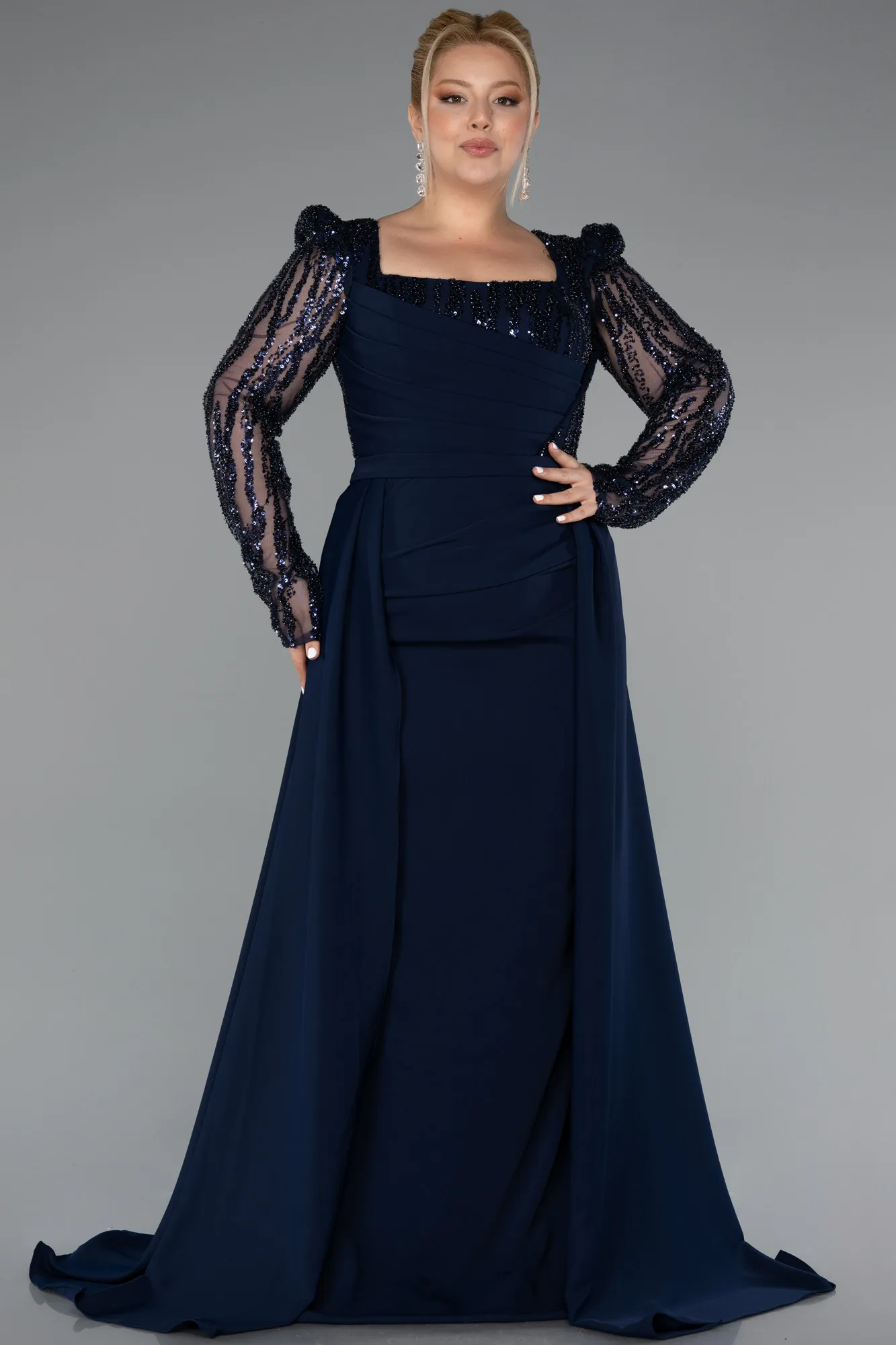 Navy Blue-Long Plus Size Evening Dress ABU5094