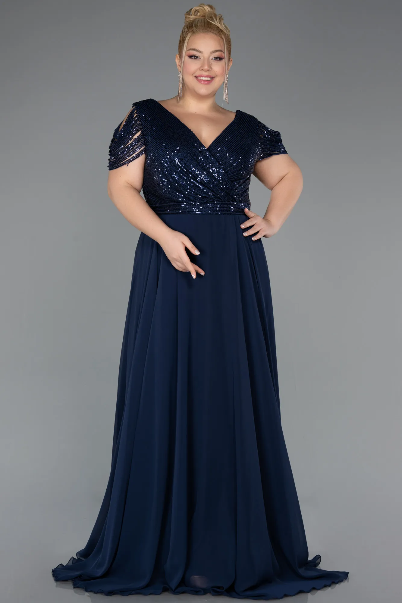 Navy Blue-Long Plus Size Evening Dress ABU828