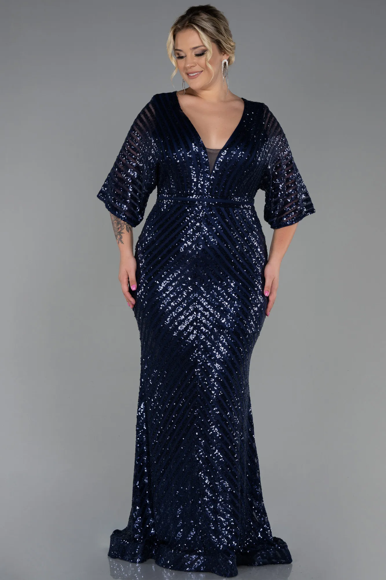 Navy Blue-Long Plus Size Evening Dress ABU900