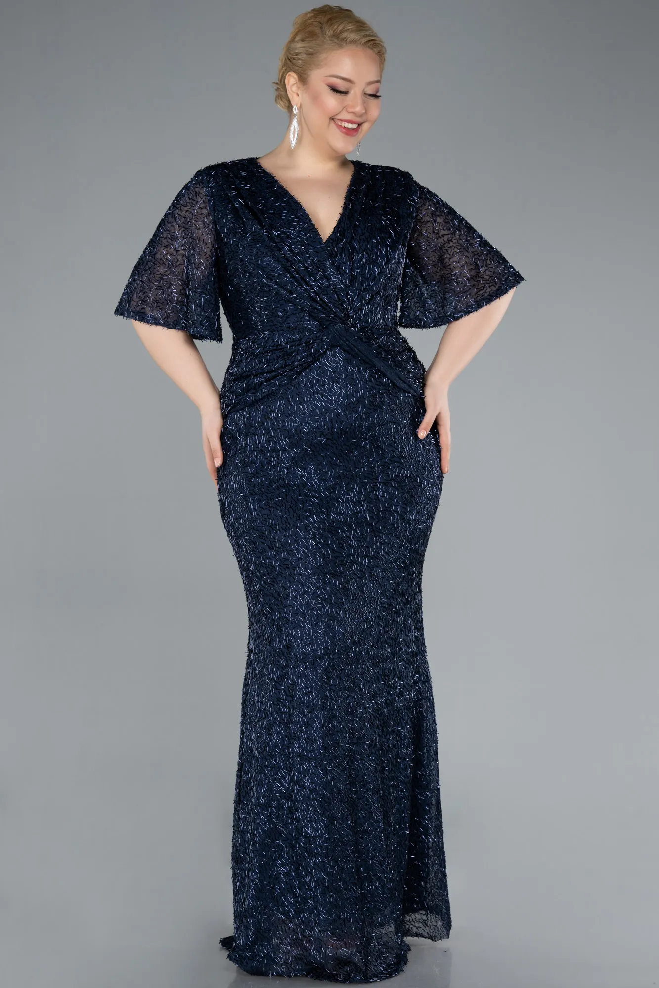 Navy Blue-Long Plus Size Evening Gown ABU4542