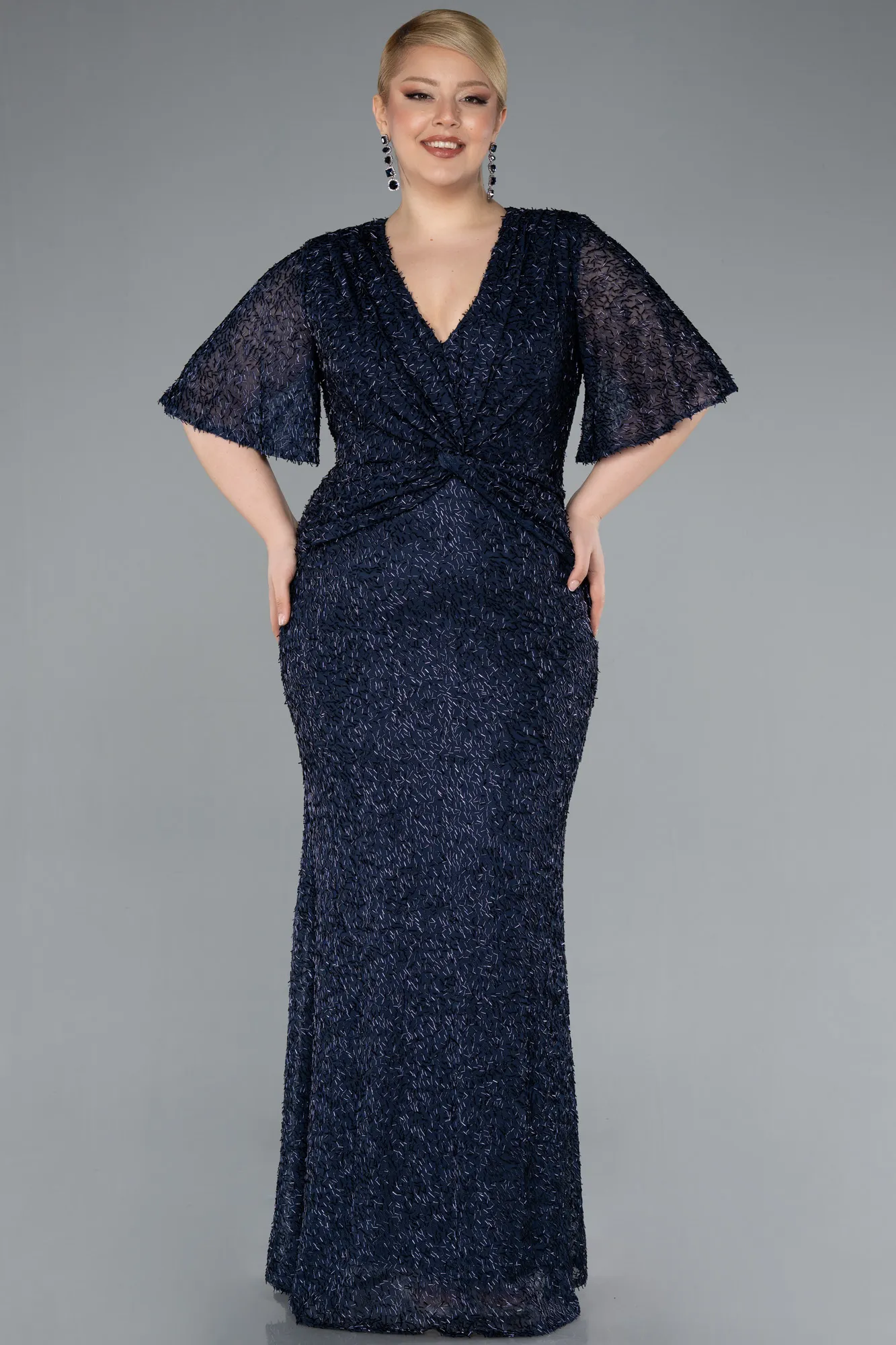 Navy Blue-Long Plus Size Evening Gown ABU4542