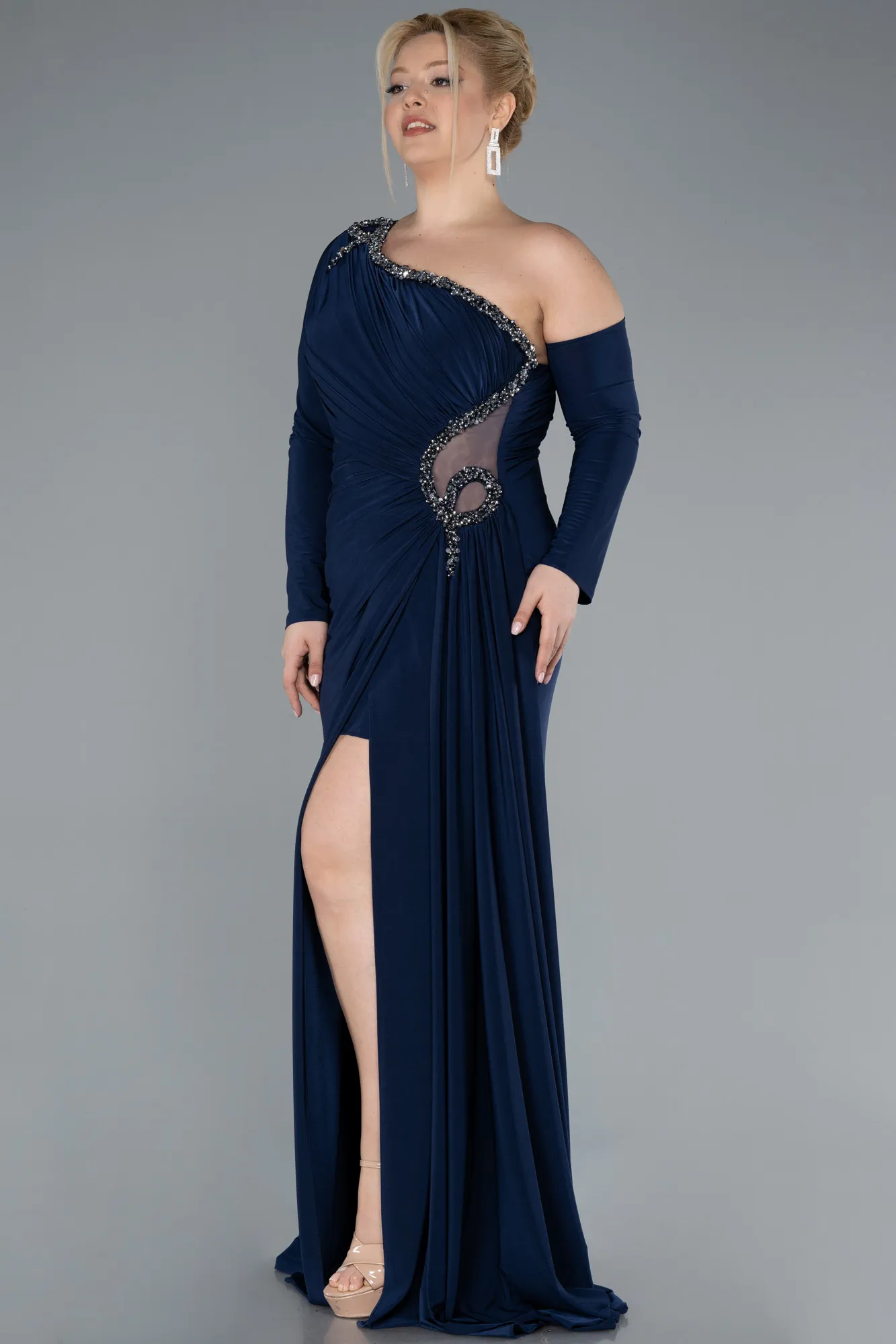 Navy Blue-Long Plus Size Evening Gown ABU4617