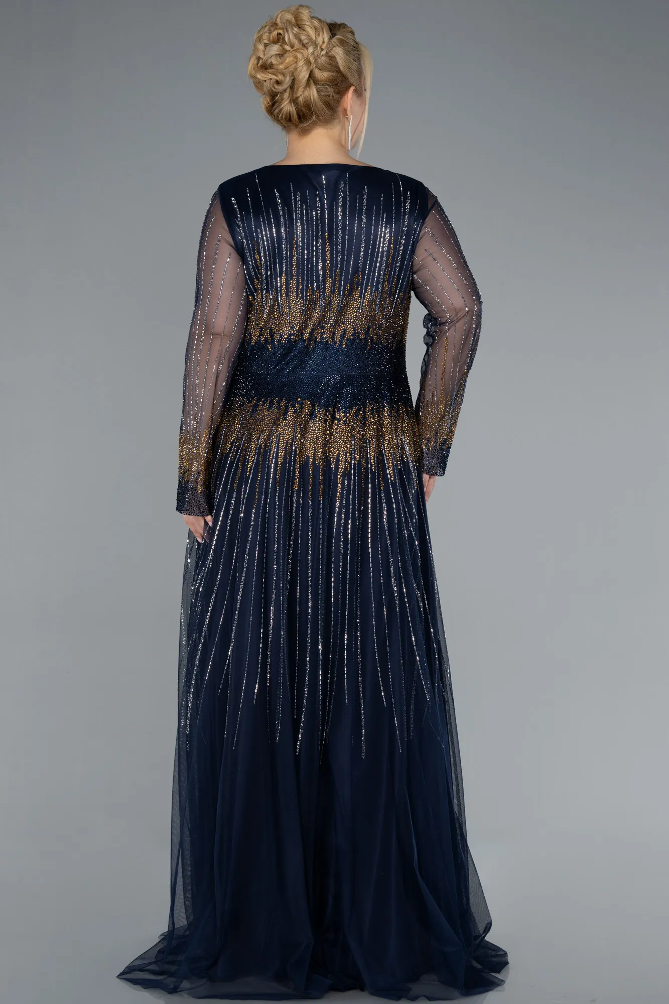 Navy Blue-Long Plus Size Evening Gown ABU4635