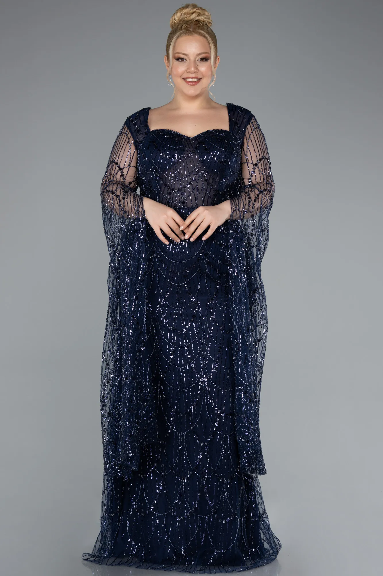 Navy Blue-Long Plus Size Evening Gown ABU4945