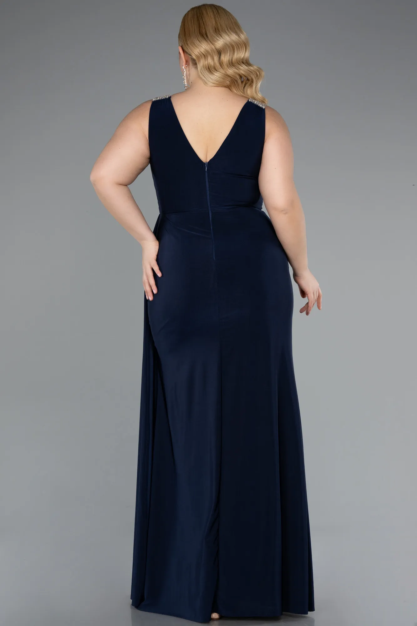 Navy Blue-Long Plus Size Evening Gown ABU4968