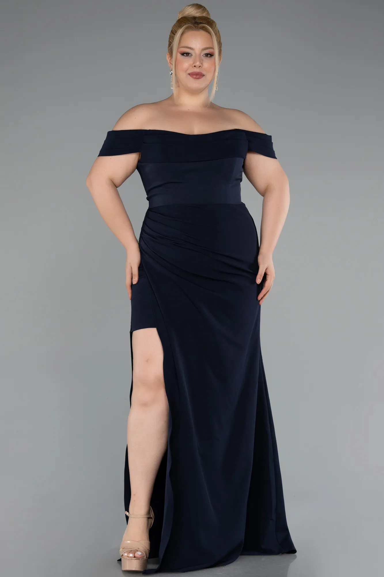 Navy Blue-Long Plus Size Evening Gown ABU5156