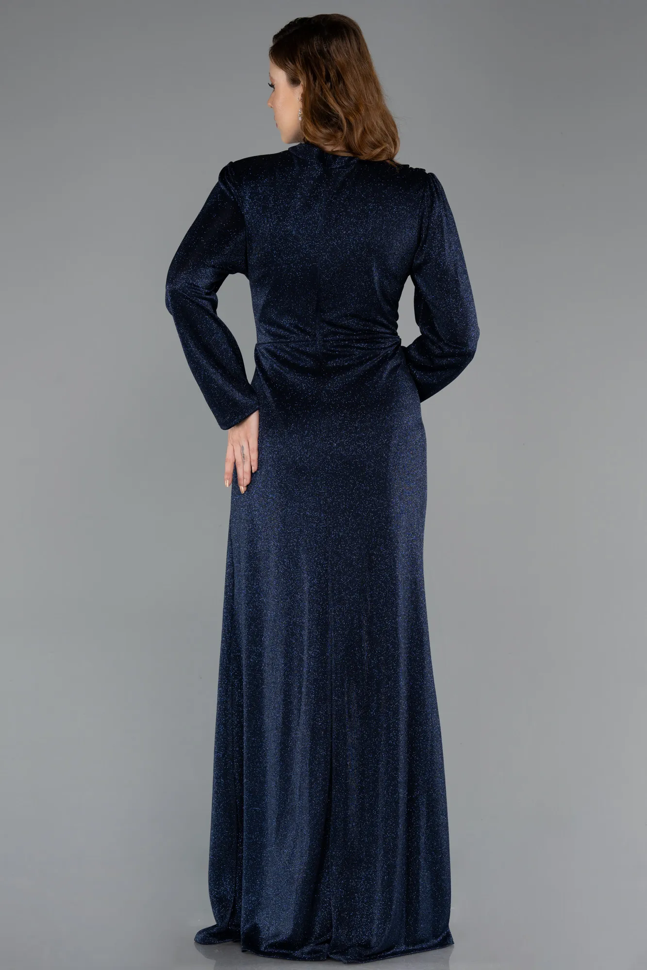 Navy Blue-Long Plus Size Hijab Dress ABU5502