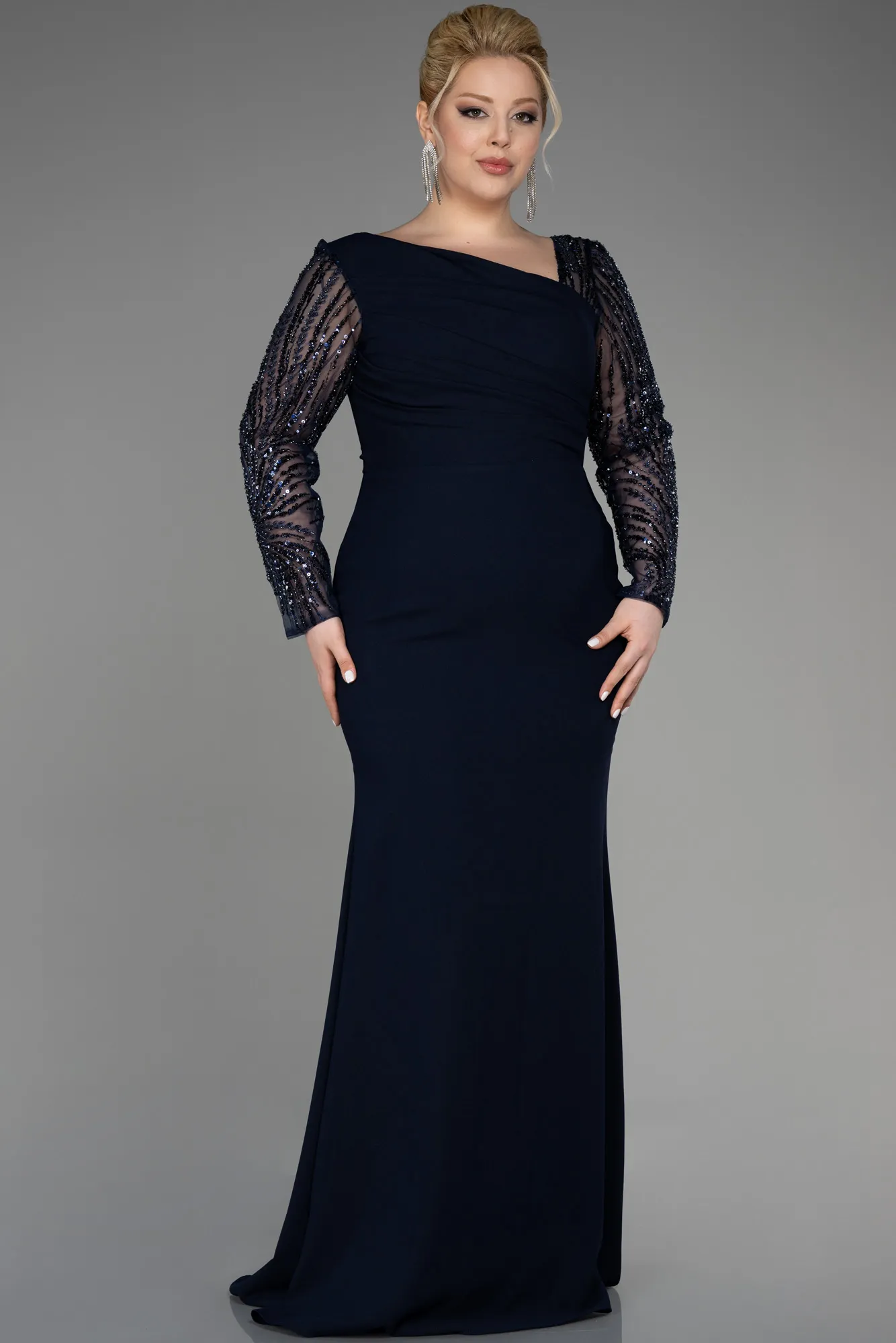 Navy Blue-Long Plus Size Wedding Dress ABU3713