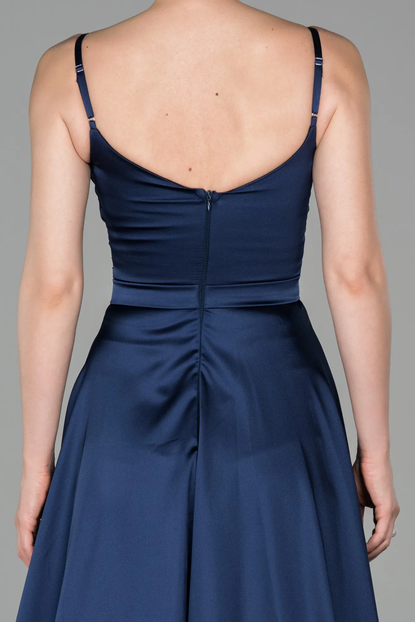 Navy Blue-Long Satin Evening Dress ABU1601