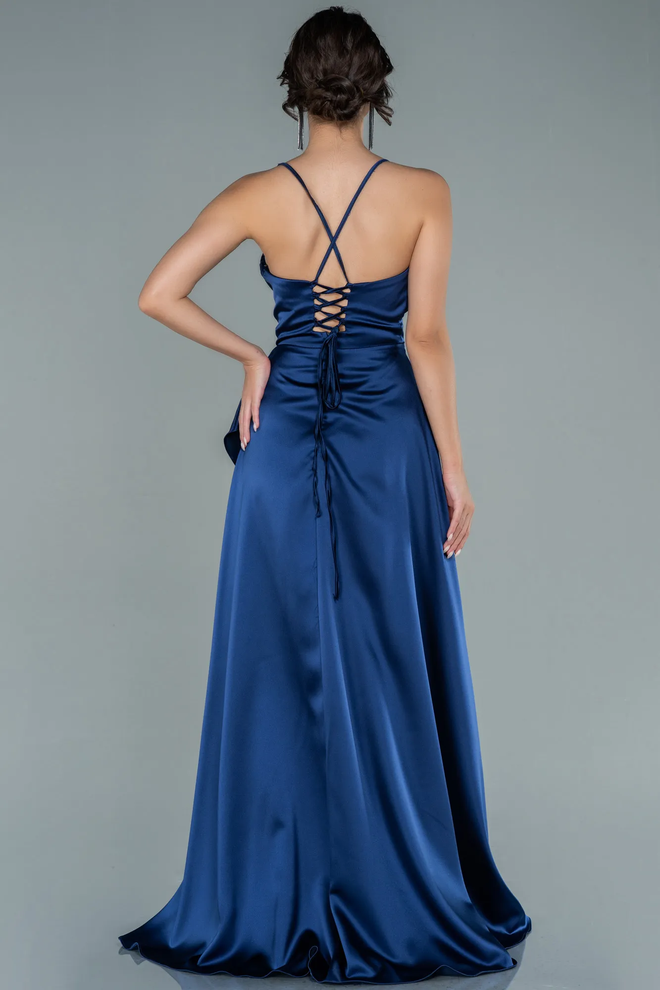 Navy Blue-Long Satin Evening Dress ABU1843