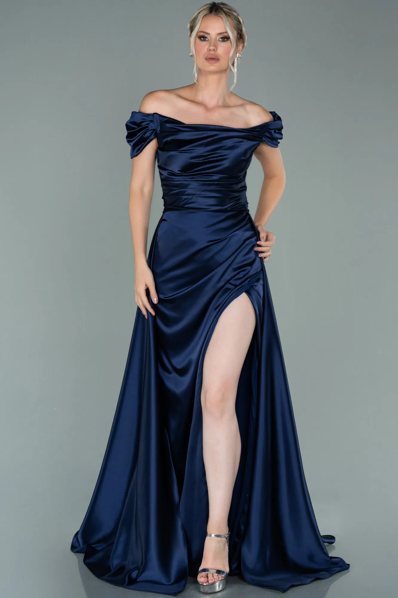 Navy Blue-Long Satin Evening Dress ABU2003