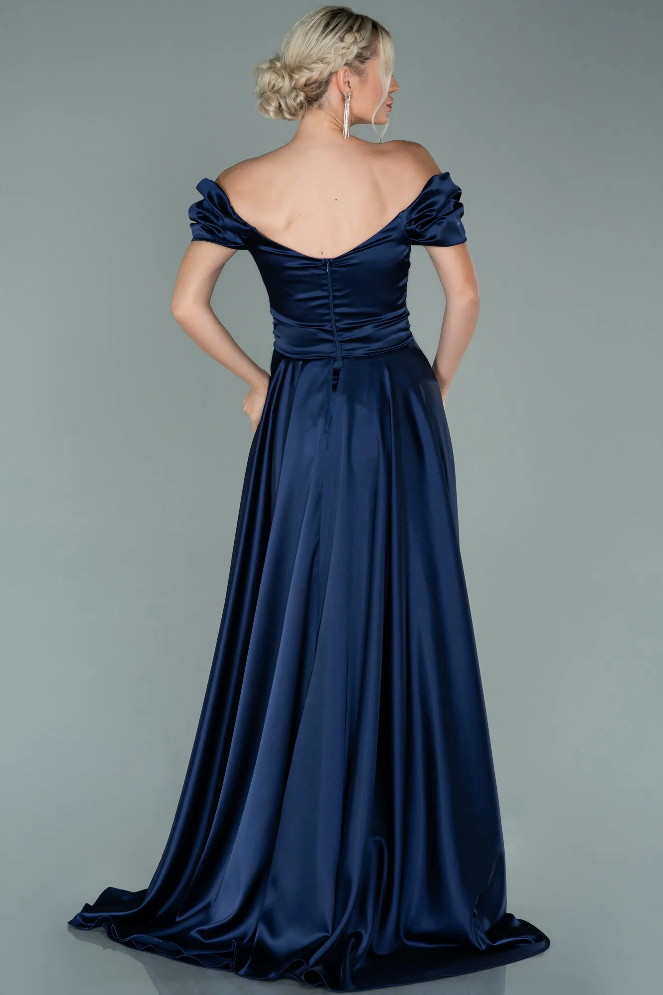 Navy Blue-Long Satin Evening Dress ABU2003