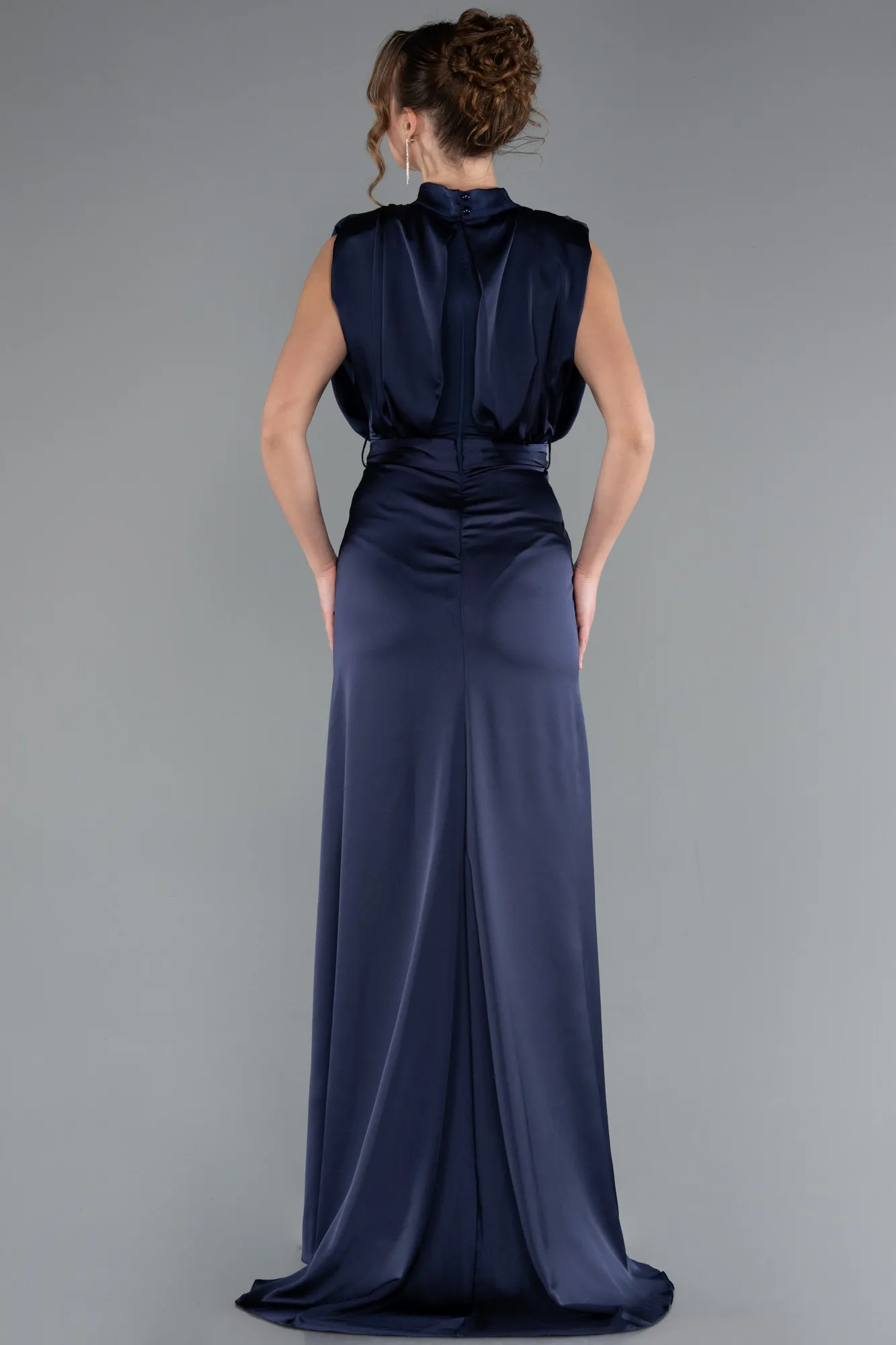 Navy Blue-Long Satin Evening Dress ABU2133
